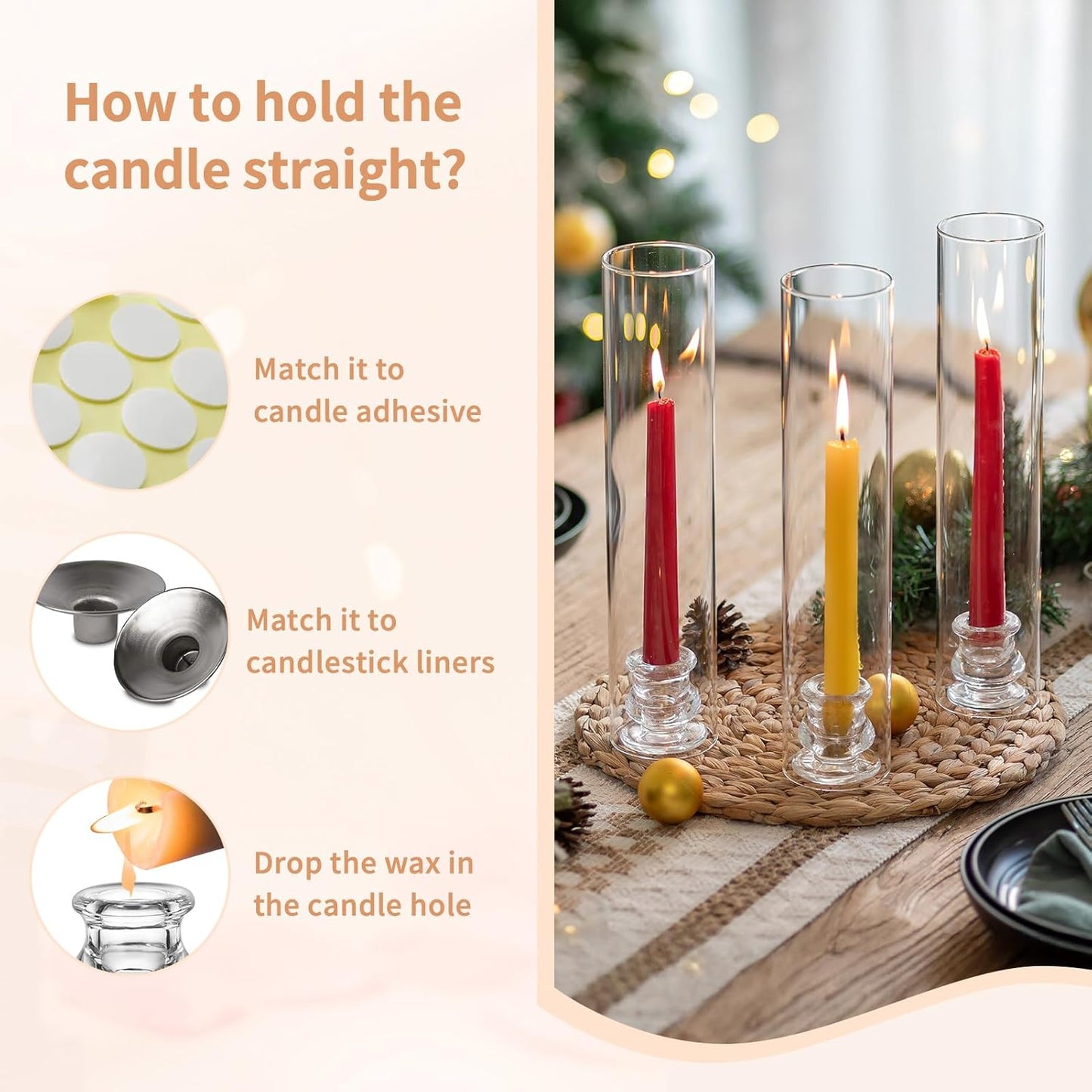 NUPTIO Candlestick Holder Bulk for Centerpiece: Set of 10 Hurricane Glass Taper Candles Holder - Clear Candle Stick Stand with Tall Cylinder Shade for Fall Thanksgiving Christmas Party Decor