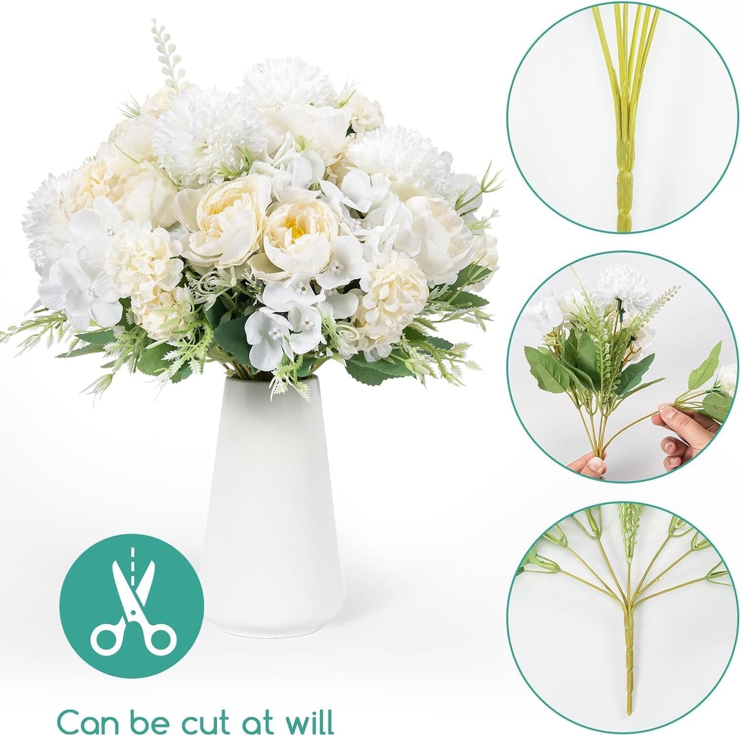 12 Packs Peonies Artificial Flowers,Silk Artificial Peonies Flowers Fake Peony Faux Floral Arrangements Bouquet for Centerpiece Table Wedding Party Home Decor White