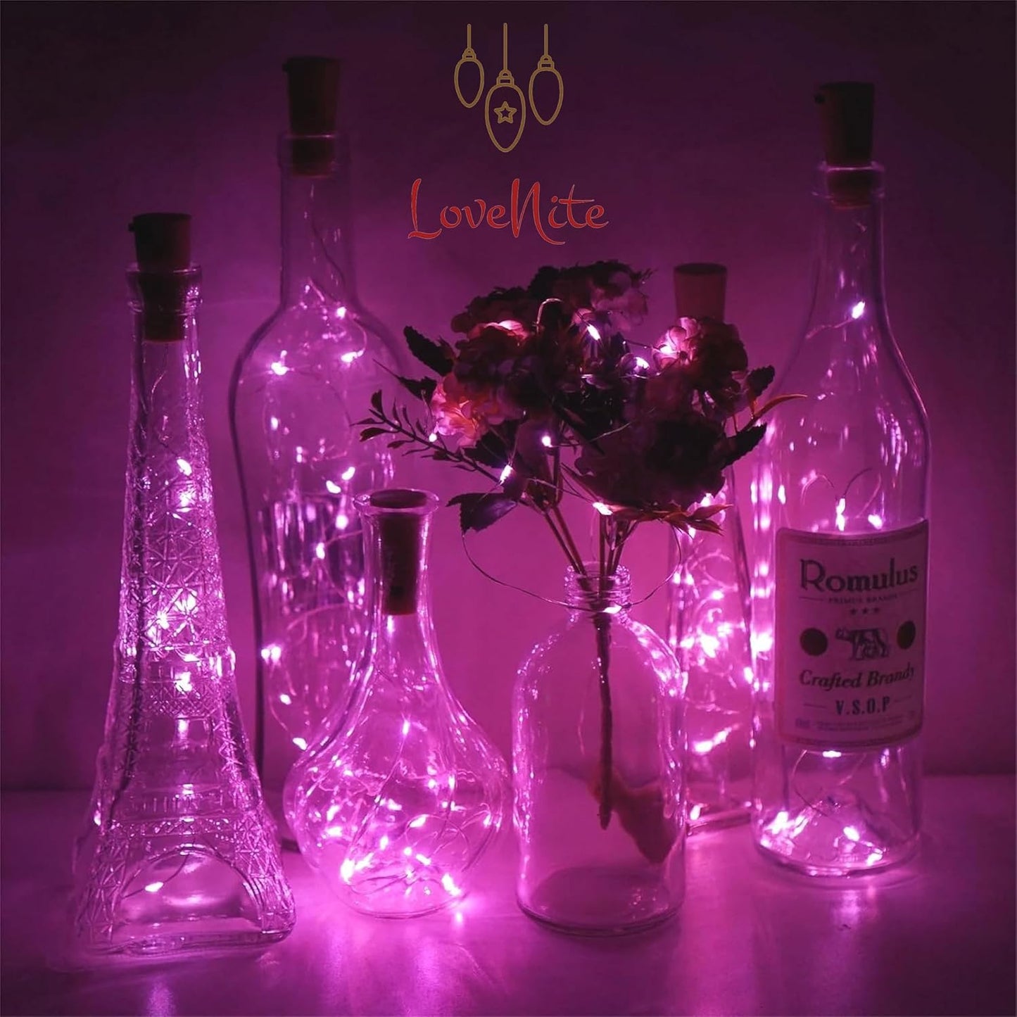 Wine Bottle Lights with Cork, Battery Operated 20 LED Cork Shape Silver Wire Colorful Fairy Mini String Lights(No Bottles) for DIY, Party, Decor, Christmas, Halloween,Wedding (3, Pink)