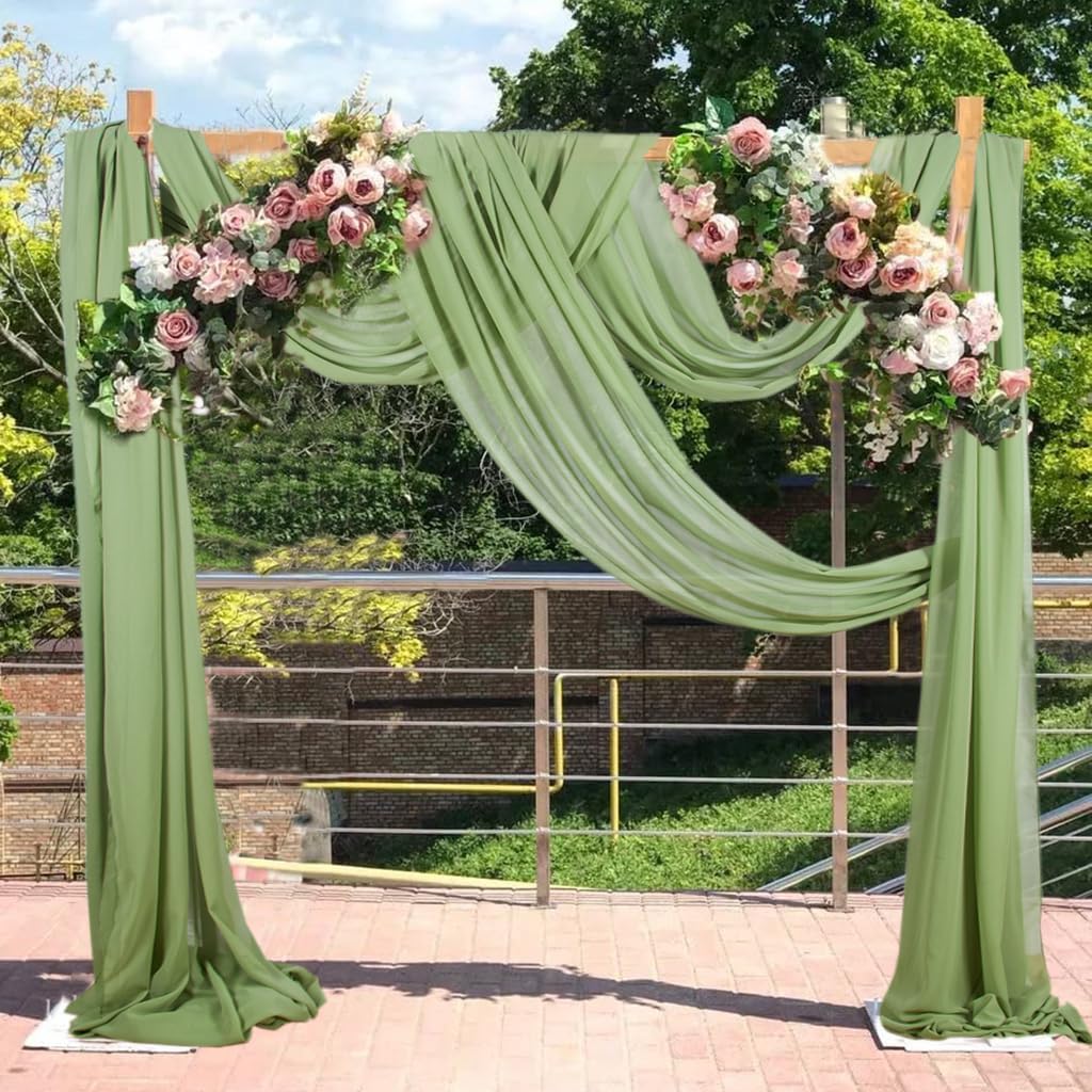 2 Panels Ceiling Drapes Wedding Arch Draping Fabric Sage Green Sheer Drapes 20Ft Long for Romantic Bridal Shower Decor Chiffon Wedding Arch Drapery Chiffon Fabric for Wedding Arch Decoration