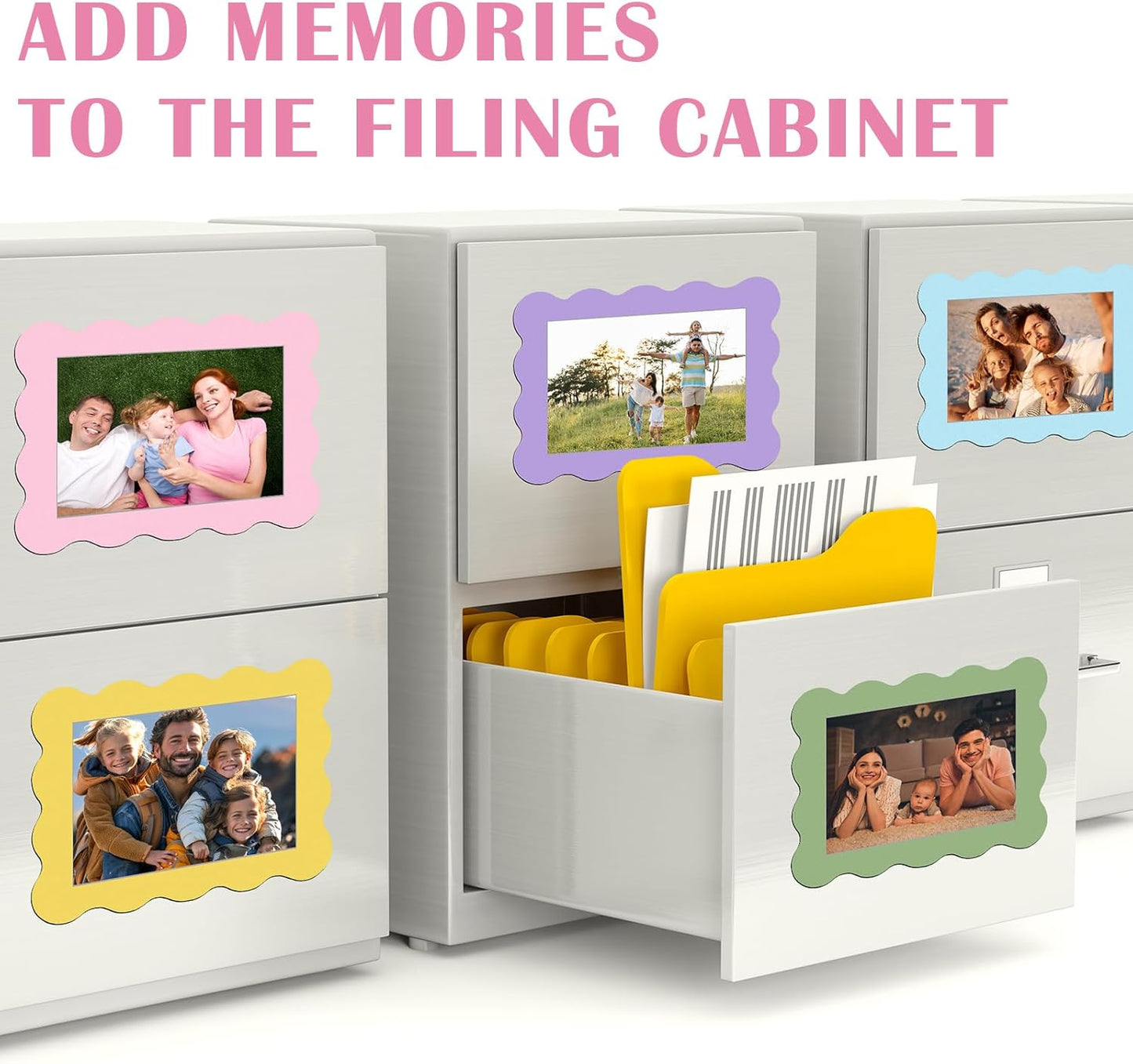 Kingdder 12 Pcs Scalloped Magnetic Picture Frame for Refrigerator 2.5 x 3.5 Pastel Reusable Picture Frame Magnets Decorative Photo Holders for Fridge Home School Office Kitchen Locker