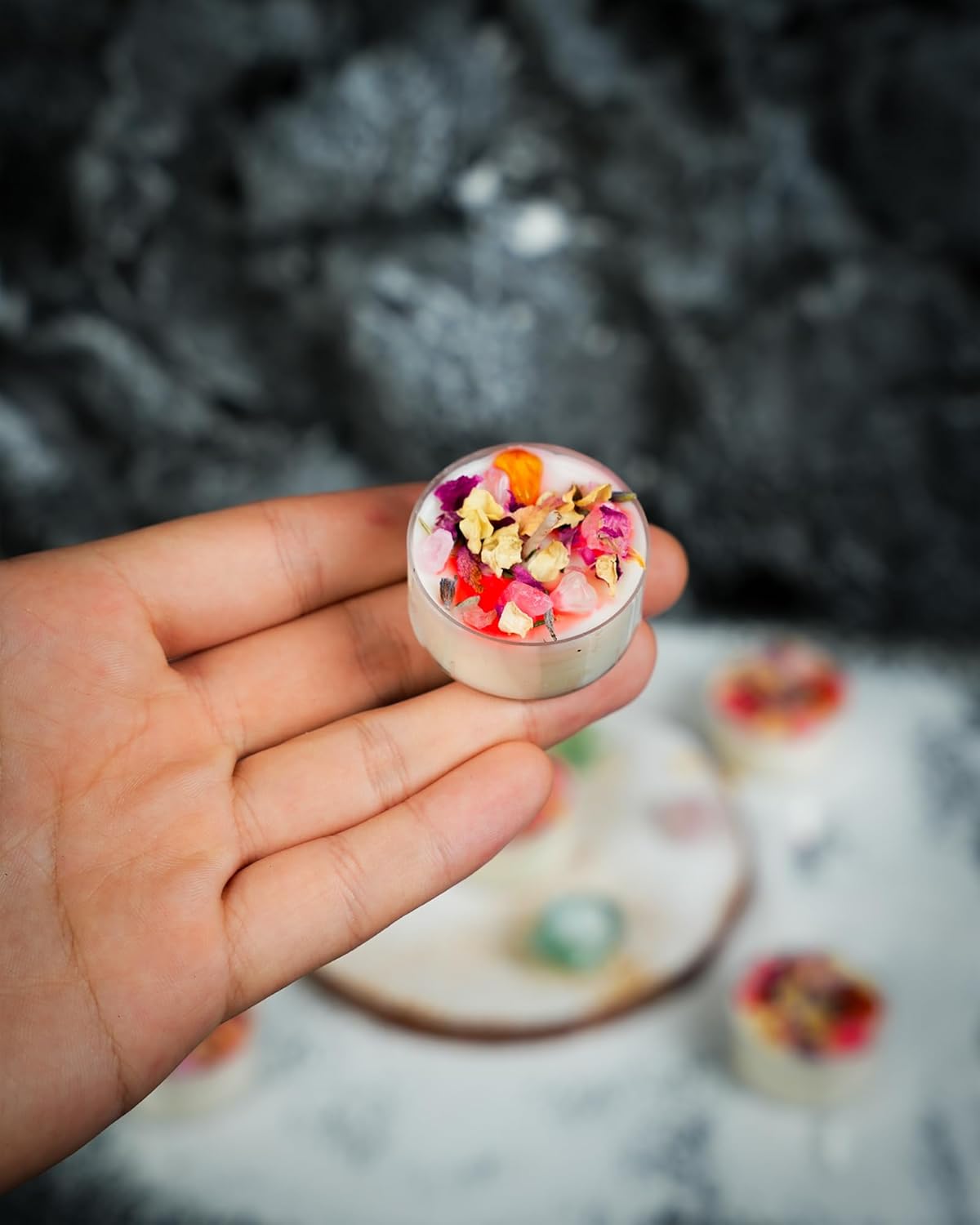 Tealight Candles with Crystals and Herbs, Handmade Energy, Healing Crystal, Aromatherapy Candles. (Pink)