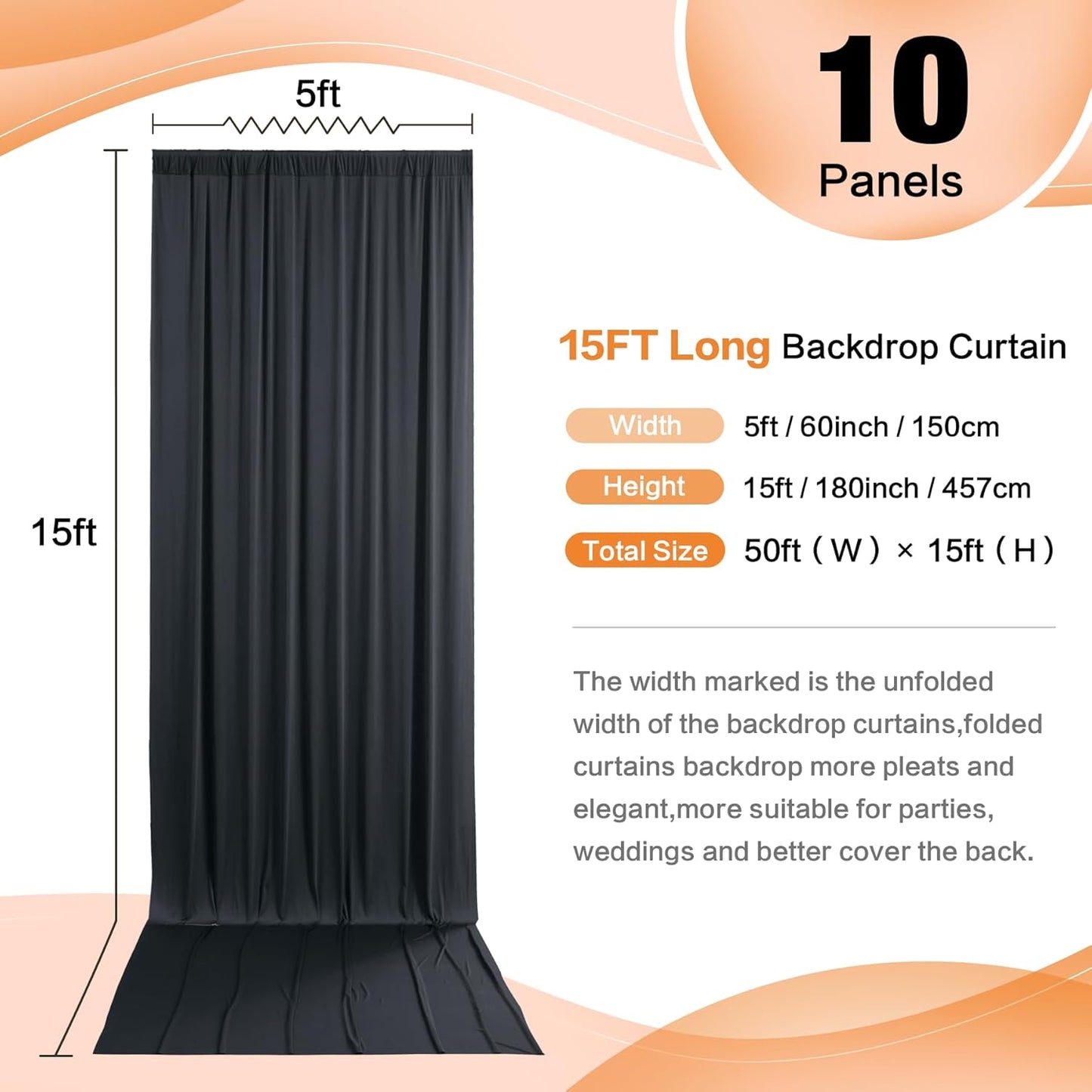 50ft x 15ft White Wrinkle Free Backdrop Curtain for Wedding Party, Silky Polyester Fabric Drapes Backdrop, 10 Panels 15ft Photo Back Drop Curtains for Baby Shower Photography Stage Background Cloth