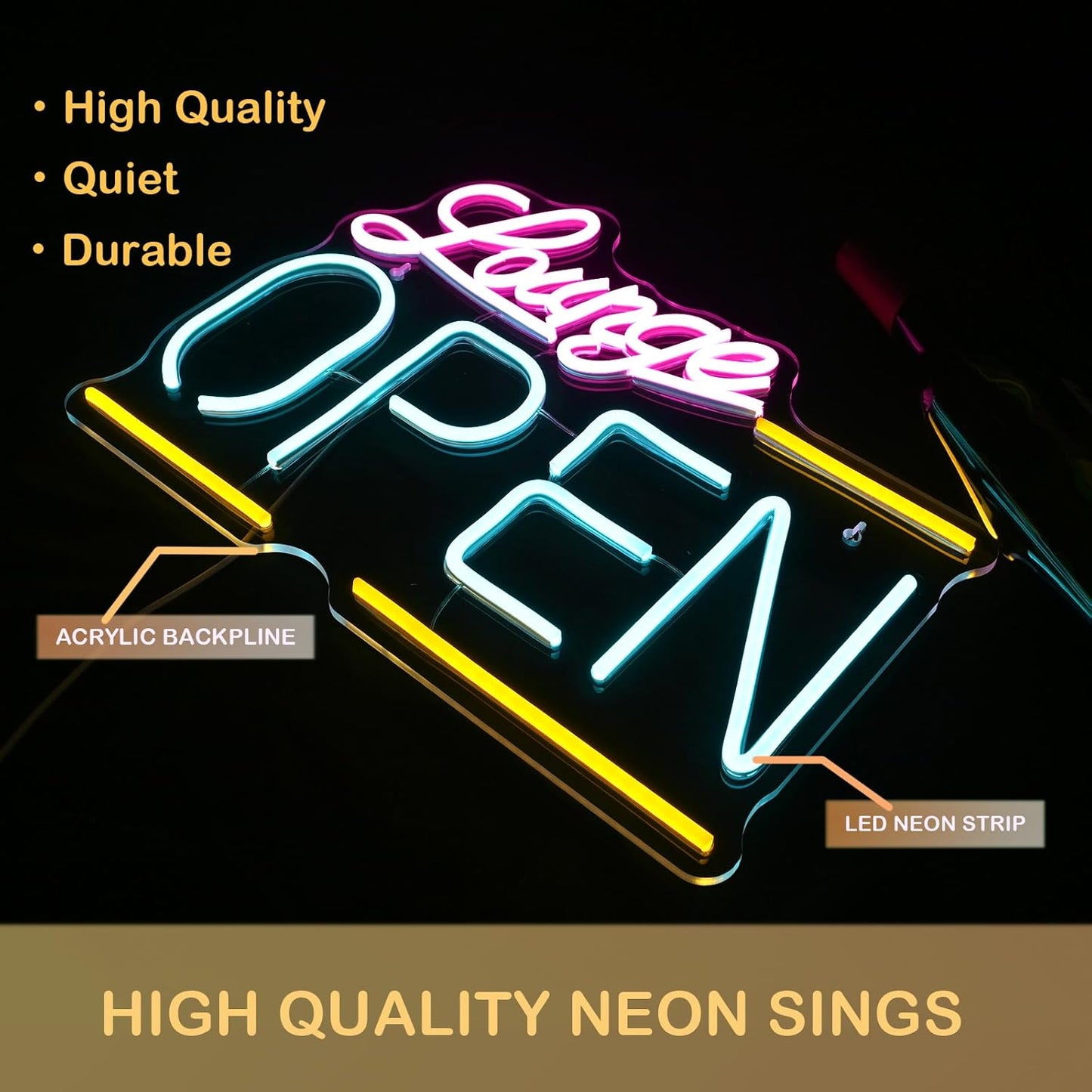 Lounge Open Neon Signs,Bright Led Light, Dimmable, for Business Walls, Shop Coffee, Salon Hotel Store 16.5'' * 12.2'' (USB Powered)