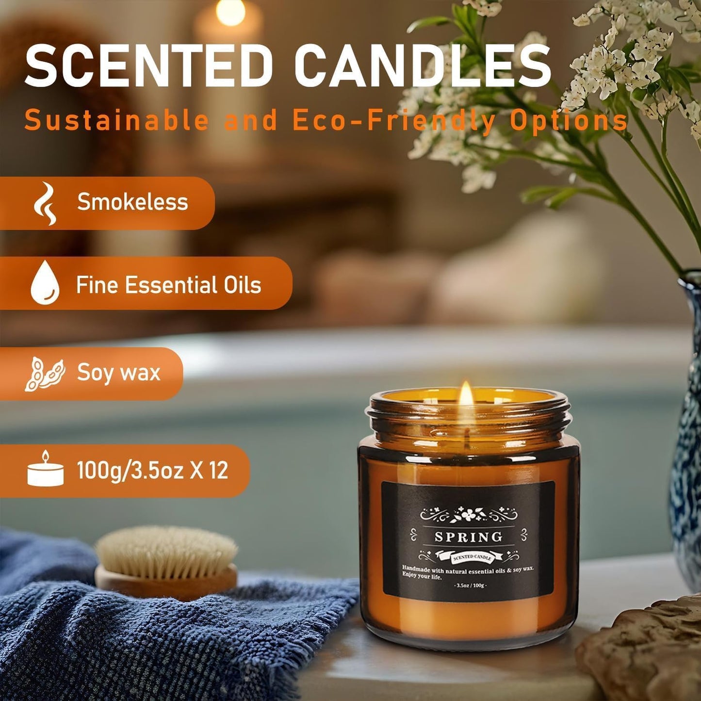 12 Pcs Scented Candles with Added Natural Essential Oils, 3.05oz, Suitable for Various Festivals, Parties, Yoga, and Home Scene