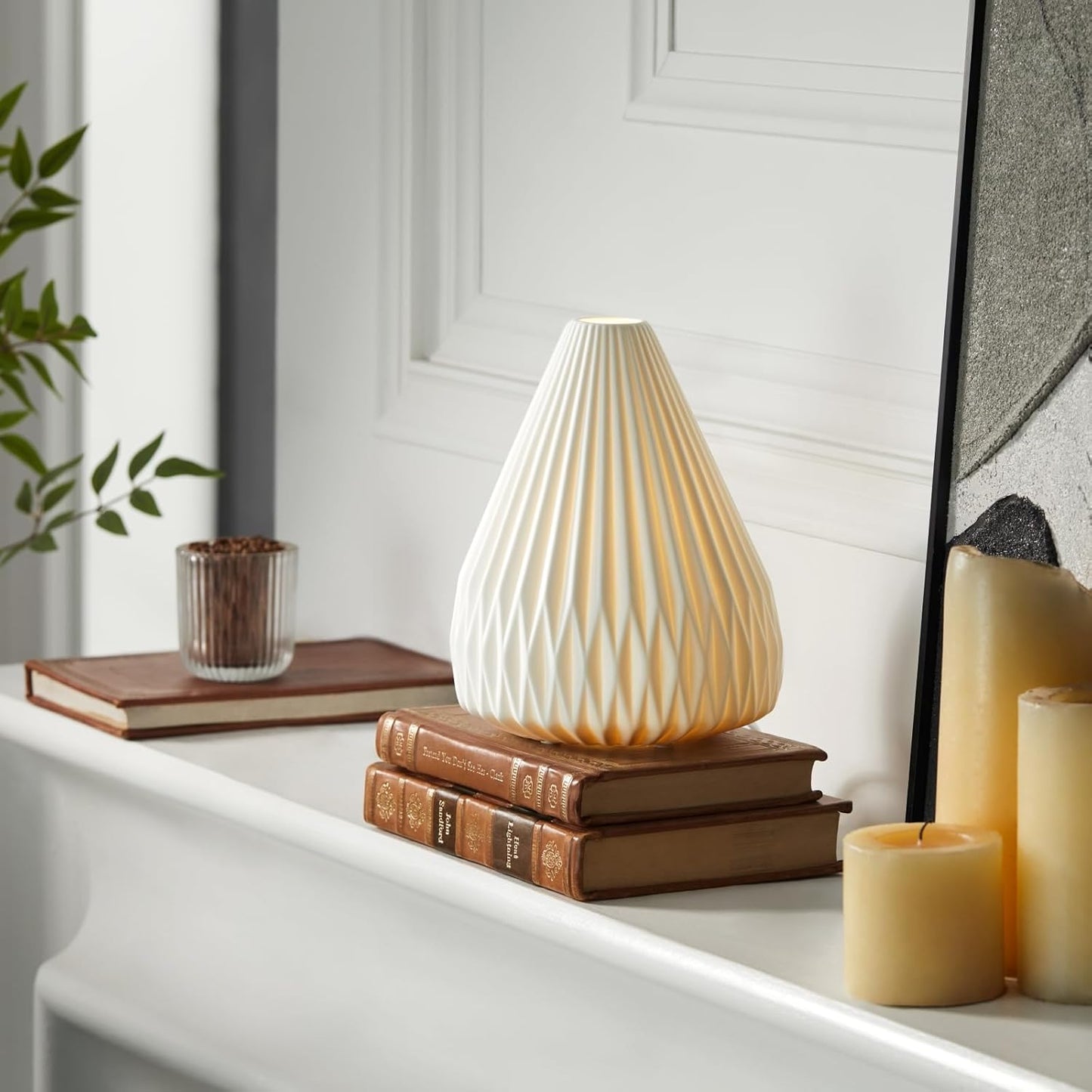 RONDURE 9.1" Modern Ceramic Table Lamp, Modern Bedside Lamps for Bedroom, Living Room and Nightstand, White Translucent Ceramic Shade, Warm Ambient Lighting, Home Decor