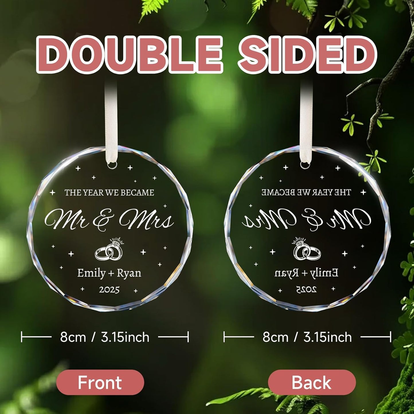 Personalized Wedding Gifts - Mr and Mrs Ornament 2025 - Bridal Shower Gifts for Bride, Newlywed, Couple, Just Married, Her - First Christmas Married Ornament 2025