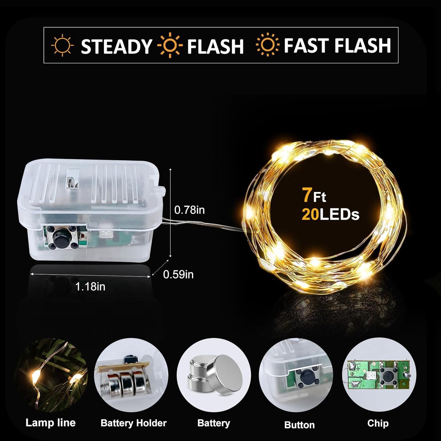 Aogist Led Fairy Lights 3 Modes Battery Operated String Lights Waterproof Silver Wire 7 Feet Firefly Starry Moon Mason Jar Lights for DIY Wedding Party Christmas (Warm White, 8 Pack)