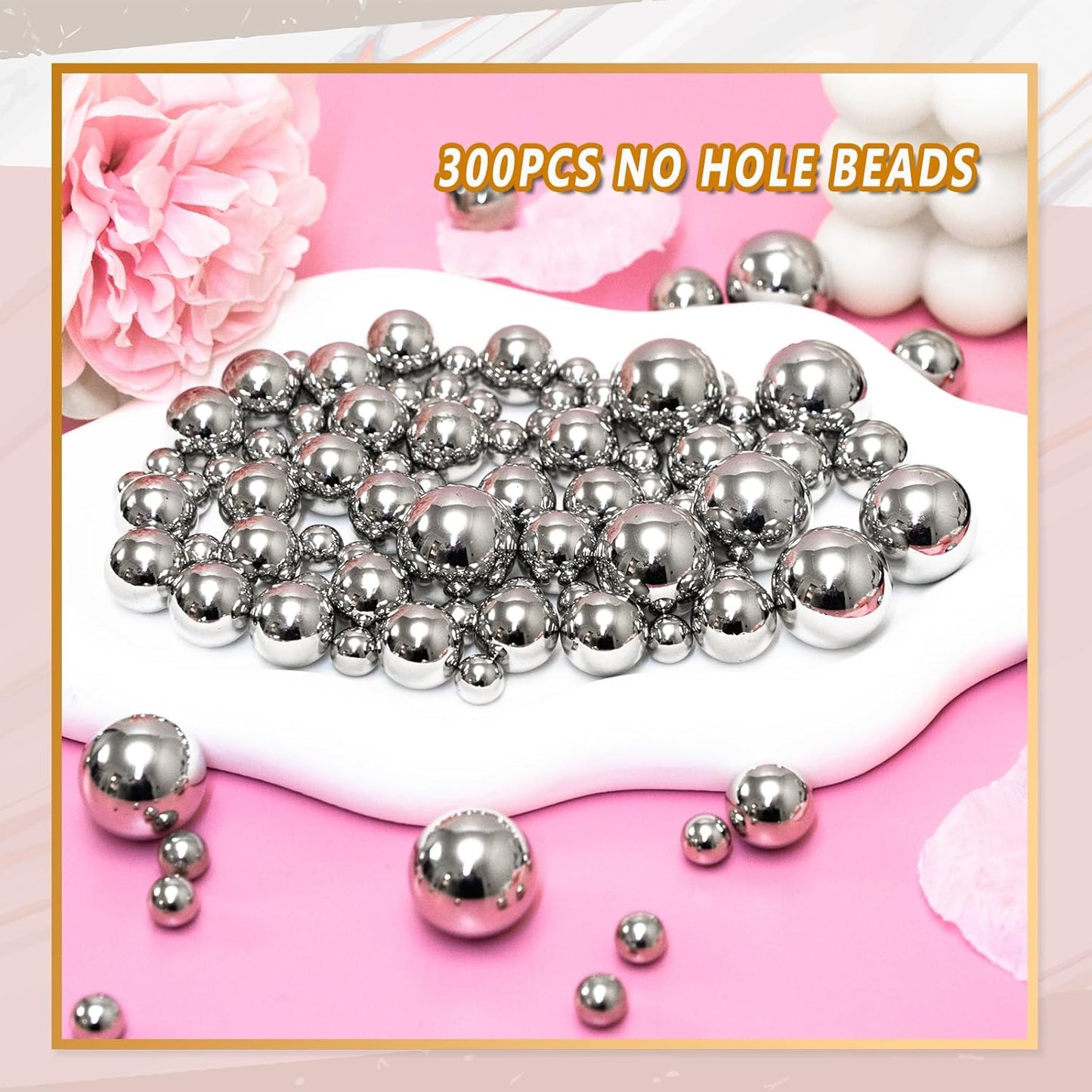 300Pcs Vase Filler Silver No Hole Faux Pearl Beads for Vase Filling Decorations, Candle Centerpieces, Wedding Centerpieces, Home Party Decor (8/14/20mm)