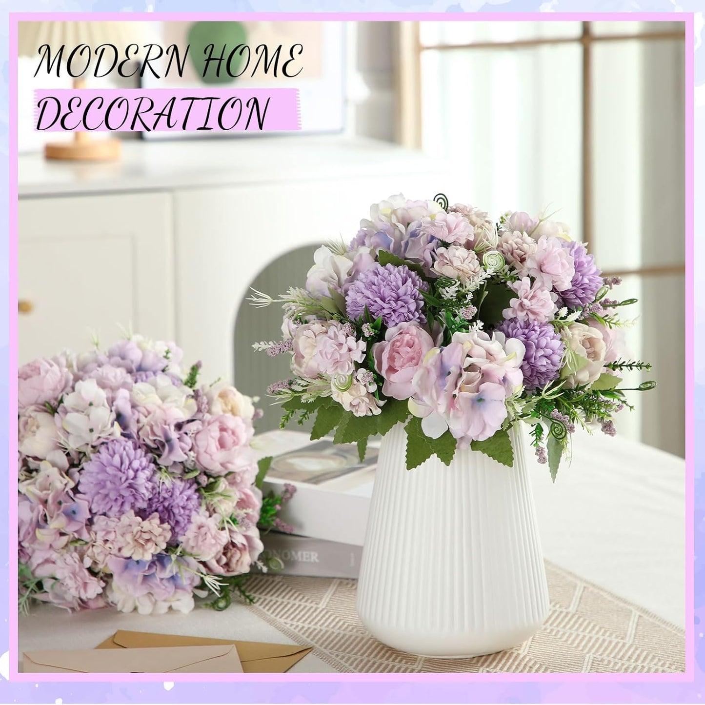 Tigeen Artificial Flowers Artificial Peonies Silk Flowers Faux Peony Fake Peony Silk Hydrangea Bouquet for Wedding Table Centerpiece Floral Vase Decor(Purple,24 Bundles)