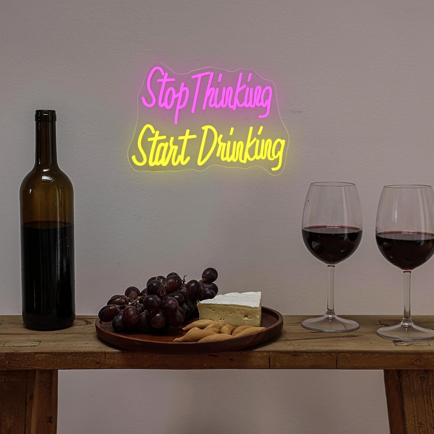 Wanxing LED Neon Sign for Wall Decor, Stop Thinking Start Drinking Neon Light, USB Powered Dimmable, 5V/2A, for Home, Party, Gift, Office, Bedroom, Bar, Man Cave