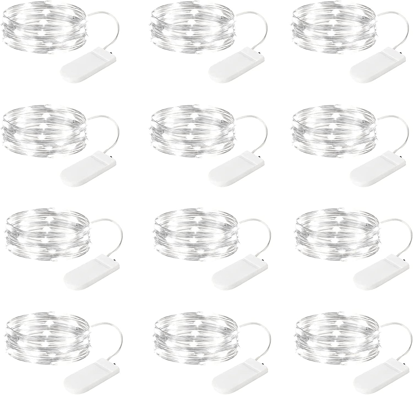 Fairy Lights Battery Operated String Lights - 12 Pack 7ft 20 LED Silver Wire Starry Light for Mason Jars DIY Picture Walls Shelves Arts Crafts Trees Branches Bedroom Wedding Party Decor(Pure White)