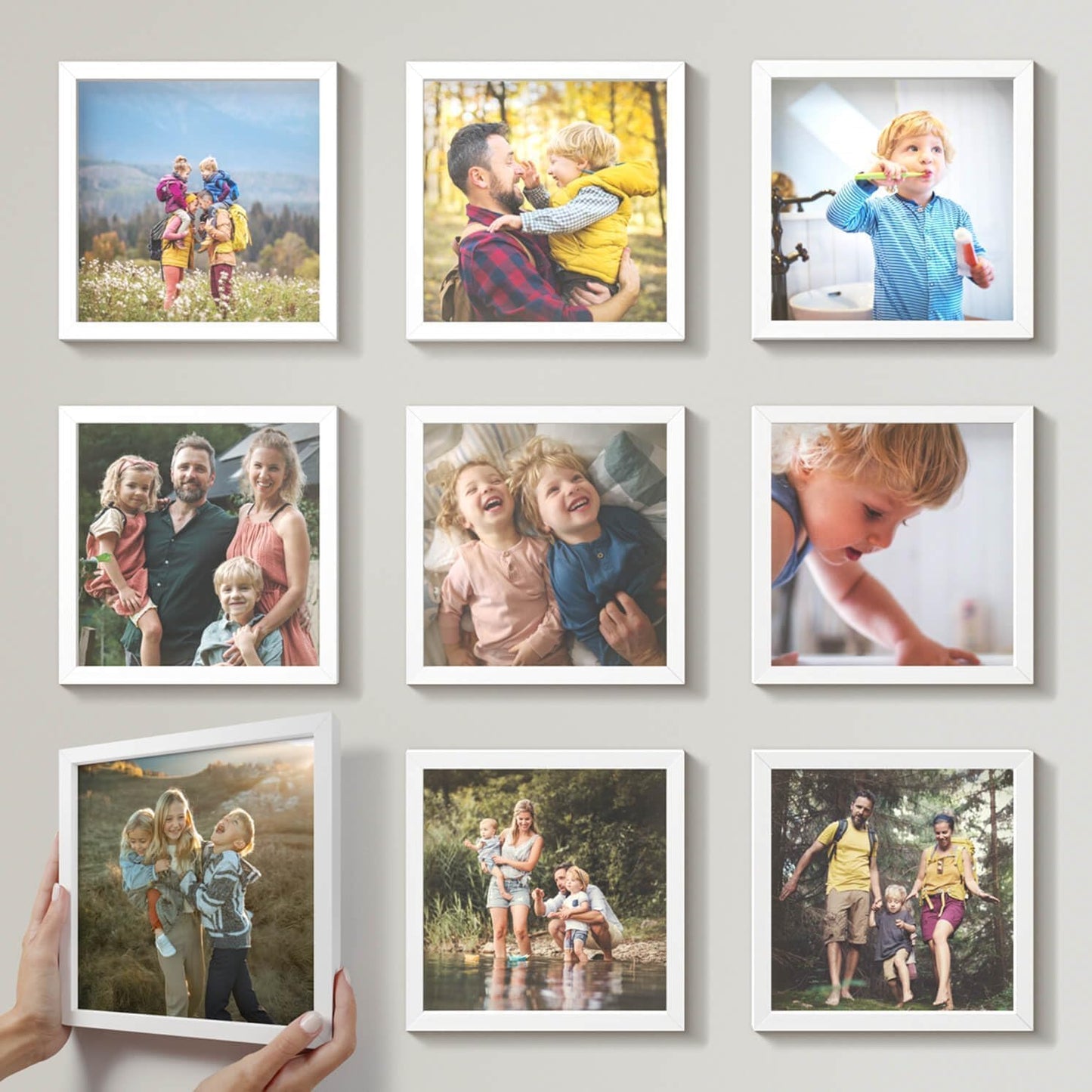 Mixtiles Official - Custom Photo Tiles - Personalized Printed Photos - Magnetic Wall Frames - Adhesive Sticker, No Nails - Various Sizes and Frames - 8x8-9Tile - White Frame