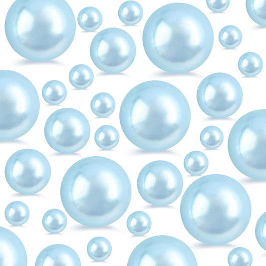 260Pcs Lightblue Glossy Beads - 6mm, 14mm, 18mm Round Plastic Pearl Beads for Centerpiece Decor, Wedding, Birthday, Christmas Party, Home Decor