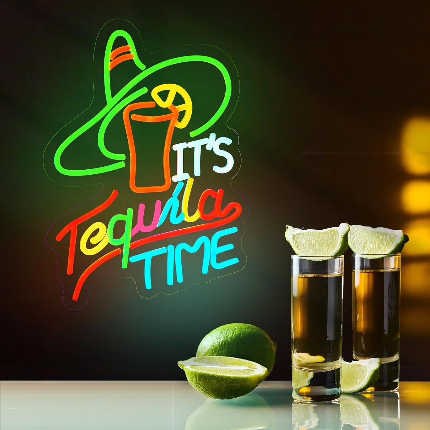 It's Tequila Time Neon Sign Tequila Time Neon Sign for Wall Decor Mexican Tequila USB Dimmable LED Neon Lights for Beer Bar Kitchen Restaurant Home Pub Party Man Cave Club Shops Hotel Store Business Gift