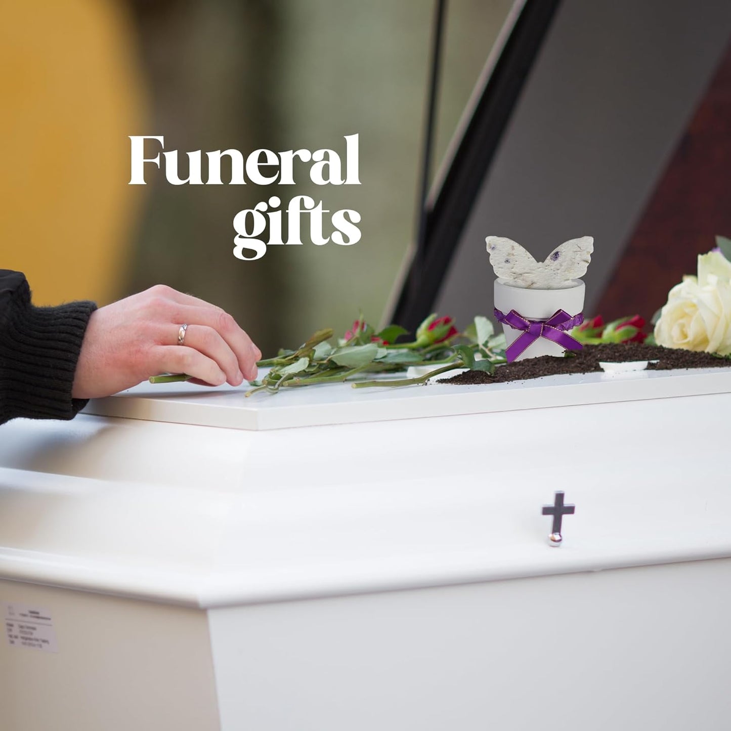 Set of 6 Seed Paper – 6 Purple Butterflies & 6 White Pots with Bow for Baby Shower, Gender Reveal, Birthday, & Other Milestone Celebrations