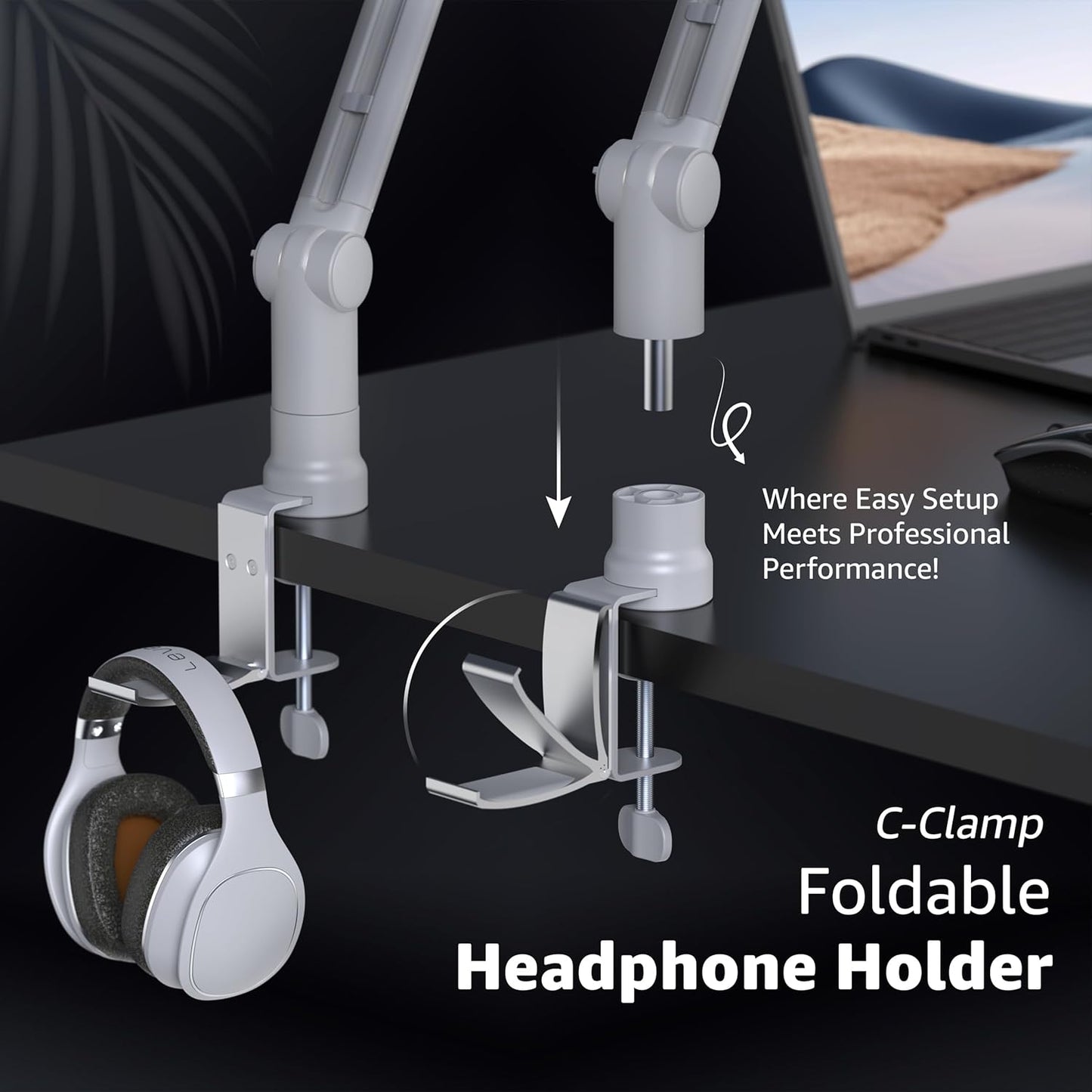 IXTECH Microphone Boom Arm with Desk Mount, 360° Rotatable, Adjustable and Foldable Scissor Mounting for Podcast, Video Gaming, Radio and Studio Audio, Sturdy and Universal.