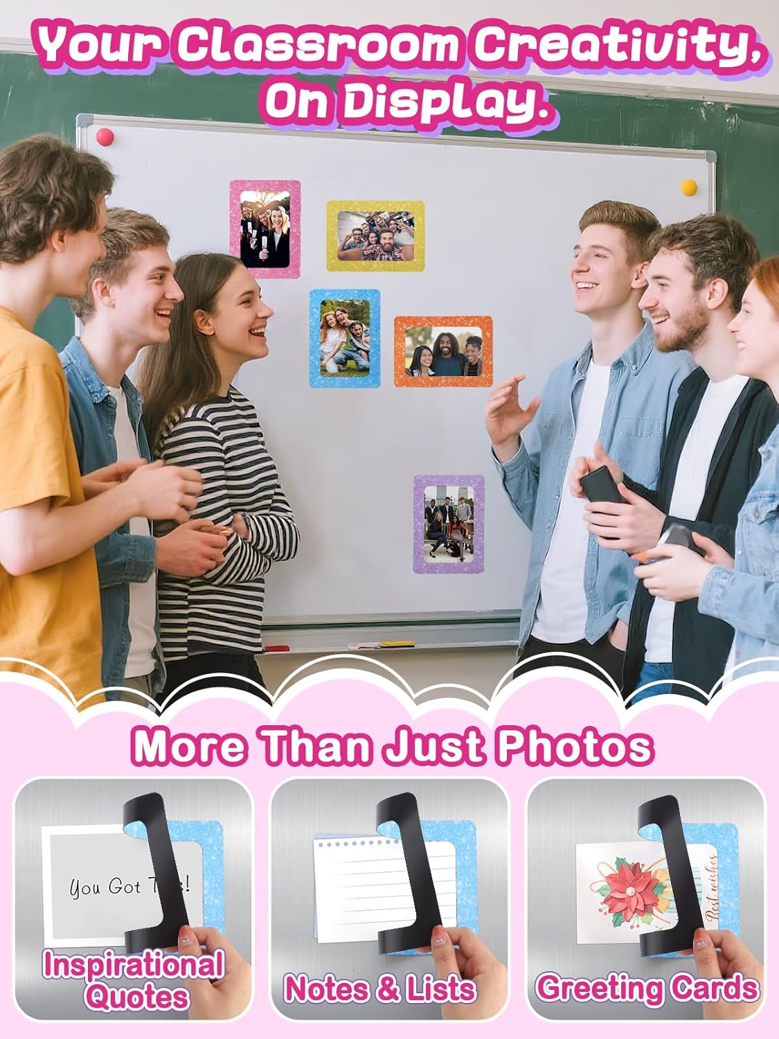 ANPHSIN 12Pcs Magnetic Picture Frame for 4x6in Photo - Cute Magnets Frames Fridge Decor Gifts for Girls Women, Home Refrigerator, Back to School Locker, Classroom Decorations Supplies, Shiny Dots