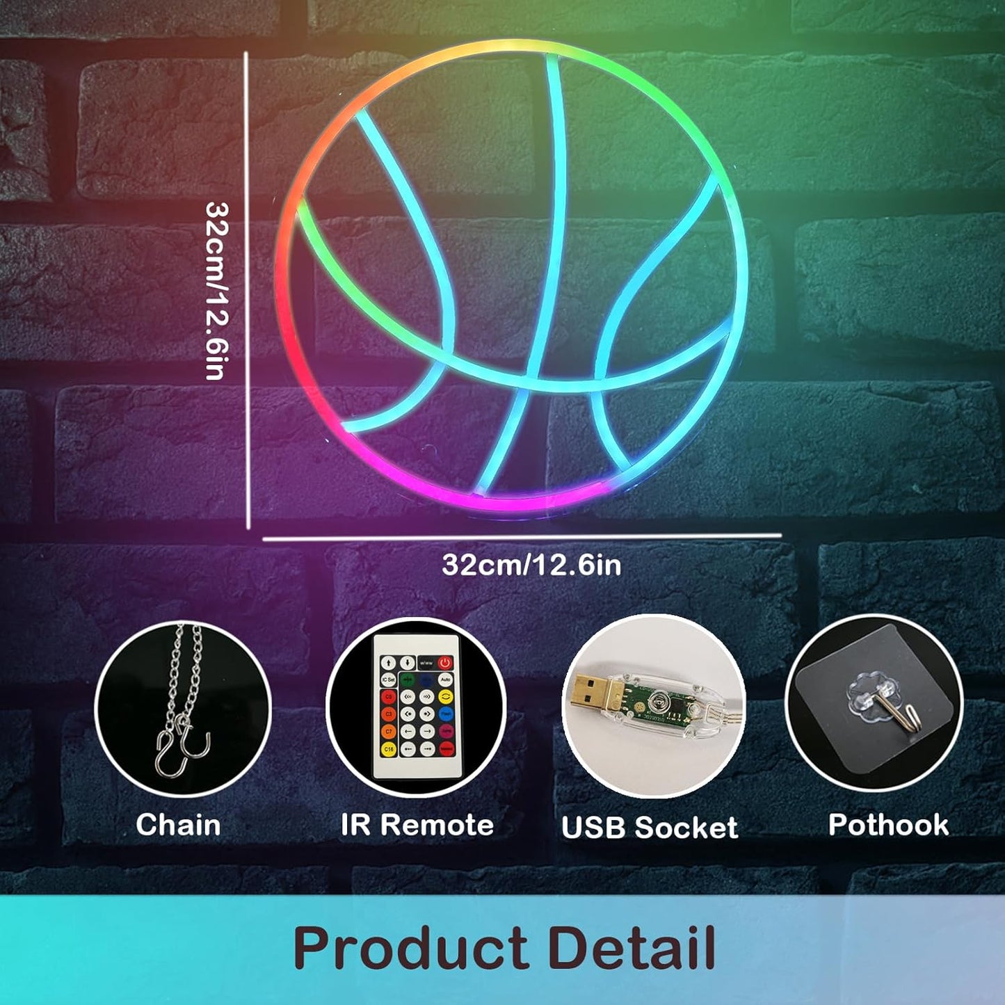 Wanxing Basketball Neon Sign with RGB Sports Neon Lights with Dynamic LED Basketball Wall Althtic Decor in College Room Light Up Themed Gym Gift for Teens in Christmas Party