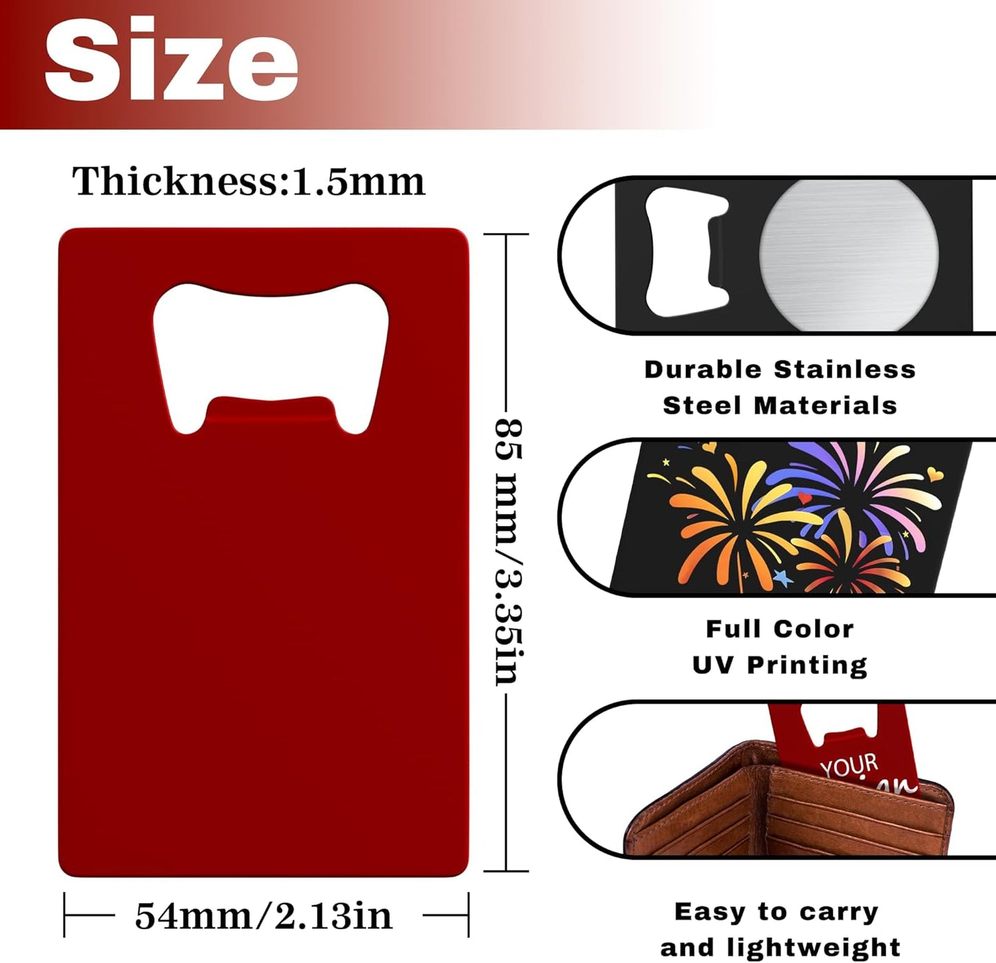 4-100 Pcs Personalized Bottle Opener, Custom Stainless Steel Credit Card Bottle Opener, Full Color Print for 6 Color, Design Your Text Logo for Bar, Wedding, Anniversaries, Party (Red)