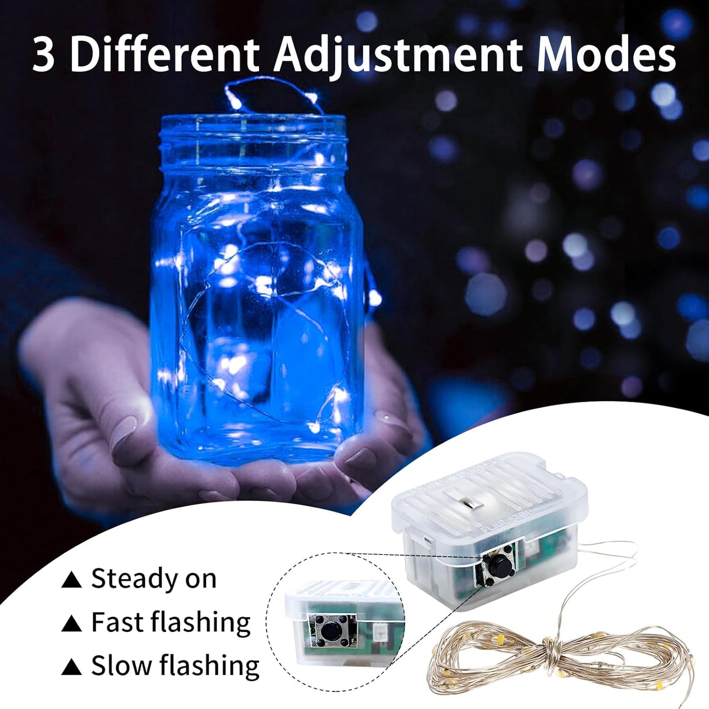 12 Pack Blue Fairy Lights 7Ft 20 LED Twinkle String Lights 3 Modes Battery Operated Waterproof Firefly Starry for Mason Jar Party Wedding Christmas Valentines Day Table Centerpieces