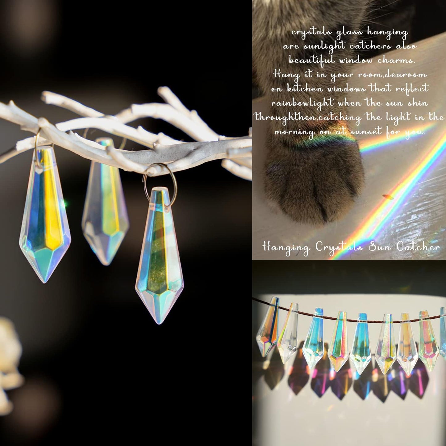 50pcs 38mm Suncatcher Crystal Icicle Prisms Pendant, Icicle Chandelier Crystals Pendants Drops Lamp Candle Holders Curtain DIY Parts Sun Catcher(AB Colors)