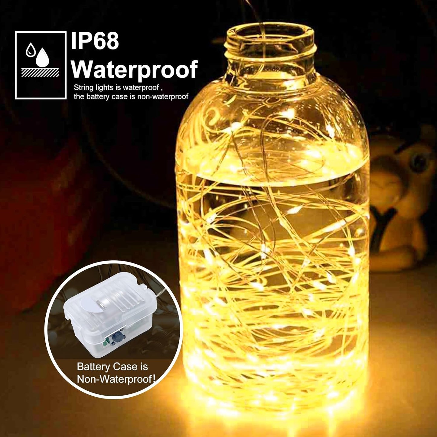pozzolanas 50 Pack Warm White Battery Operated String Lights - 7ft Waterproof Fairy Lights with 20 LEDs for Home, Mason Jar, Party, Wedding, Halloween, Christmas Decorations