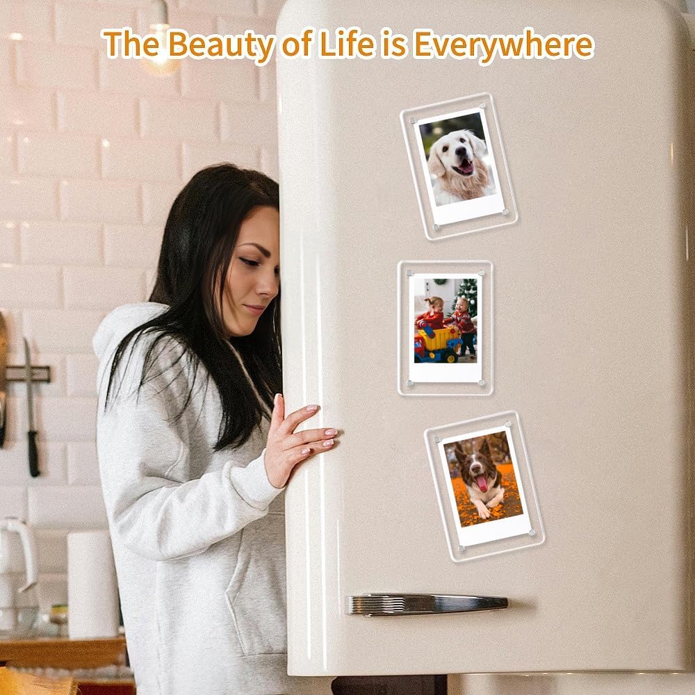 Acrylic Fridge Magnetic Picture Frames, 3x5 Inch Magnetic Clear Photo Frames Fit 3x5 and 4x6 Picture for Refrigerator/Locker/Wall, Compatible with Polaroid Camera Photos 6 Pack