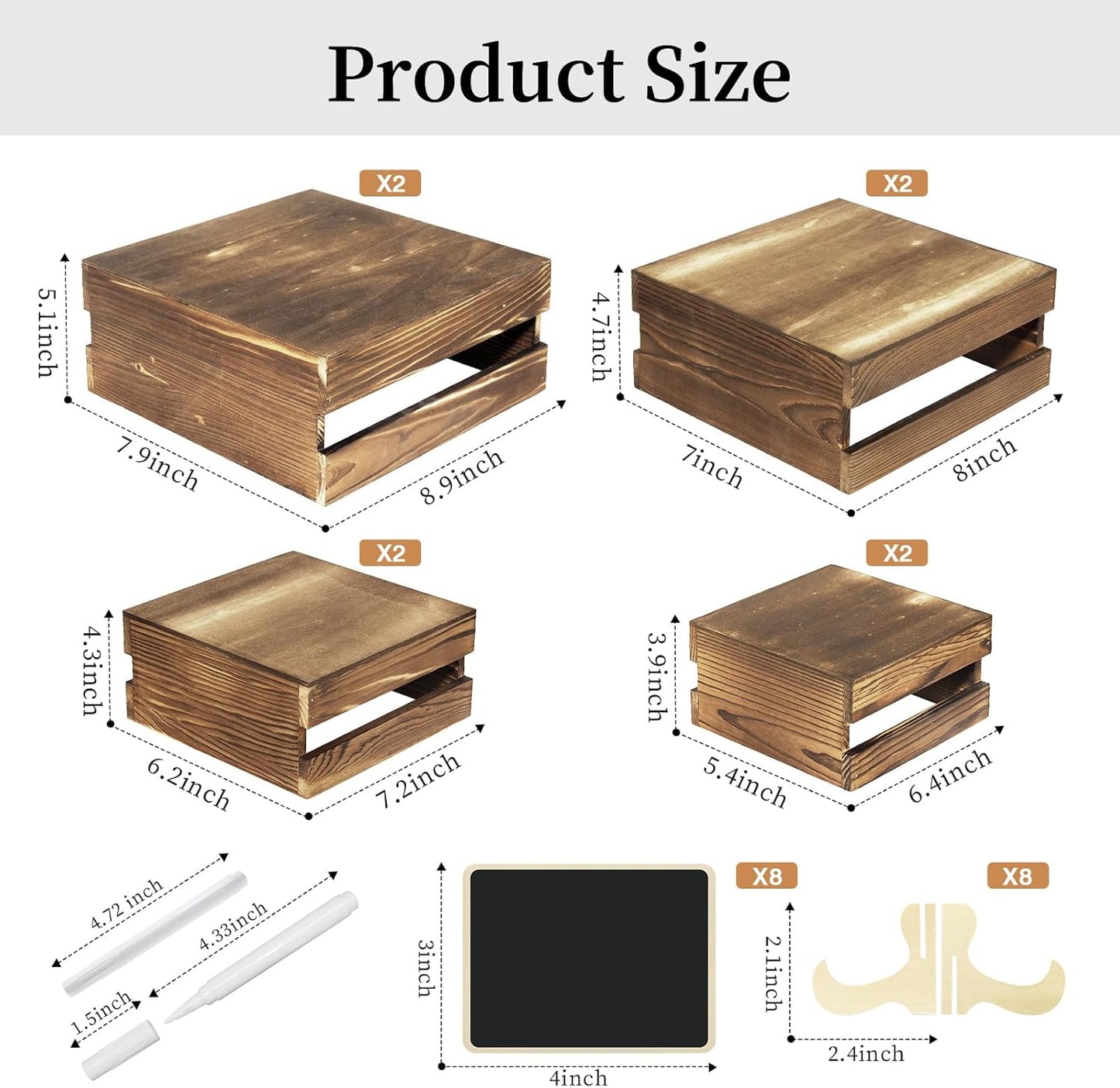 8 Pcs Buffet Risers with Mini Signs, Rustic Wood Cake Stands, Food Risers for Buffet Table, Dessert Display Stand, Wood Crates, Rustic Cake Stand for Party, Wedding, Birthday, Baby Shower, 4 Sizes