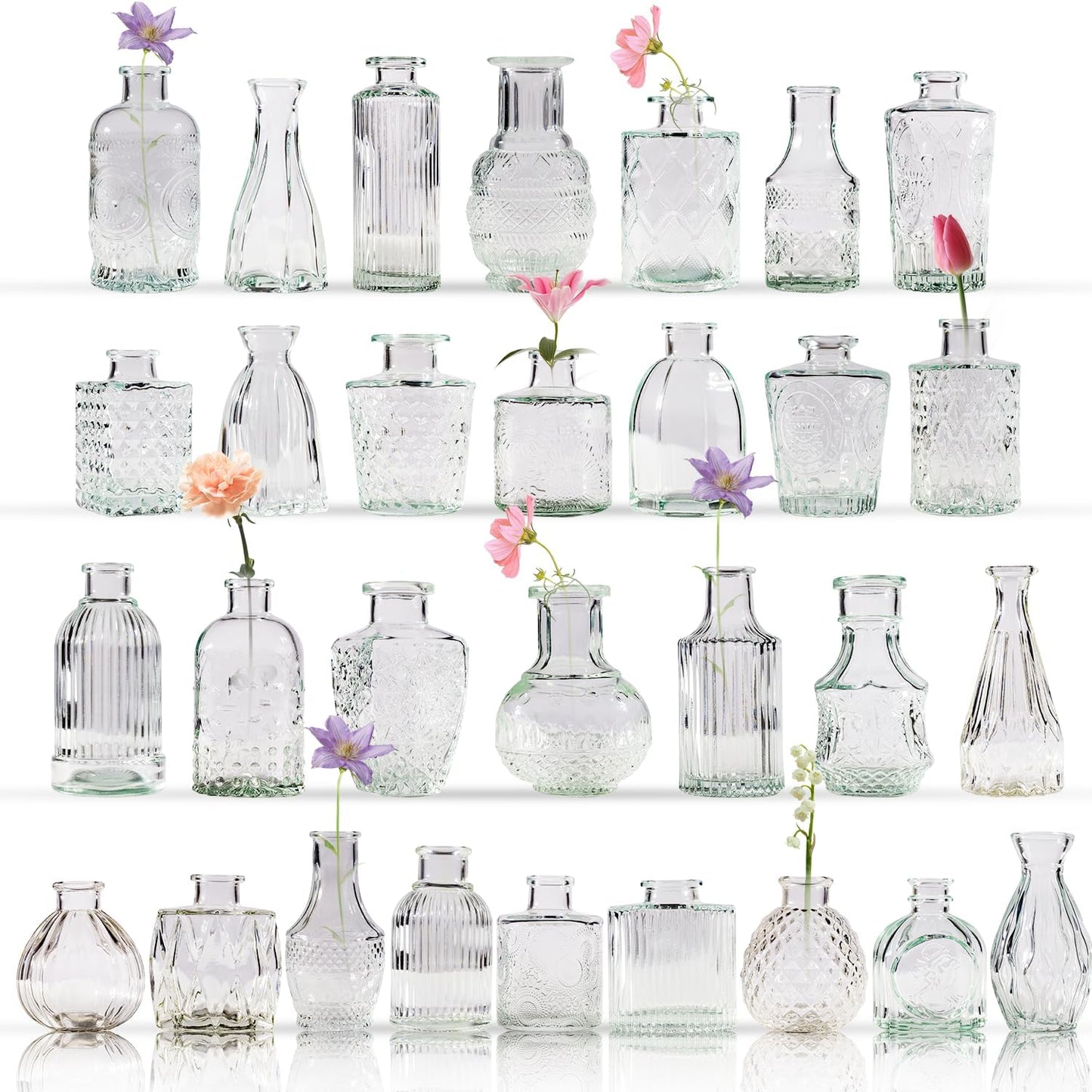 30 Pcs Bud Vase Set, Vases for Centerpieces, Cute Glass Bud Vases in Bulk, Small Vases for Flowers, Mini Vase Set for Wedding Decorations, Home Table Flower Décor