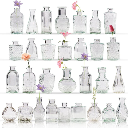 30 Pcs Bud Vase Set, Vases for Centerpieces, Cute Glass Bud Vases in Bulk, Small Vases for Flowers, Mini Vase Set for Wedding Decorations, Home Table Flower Décor