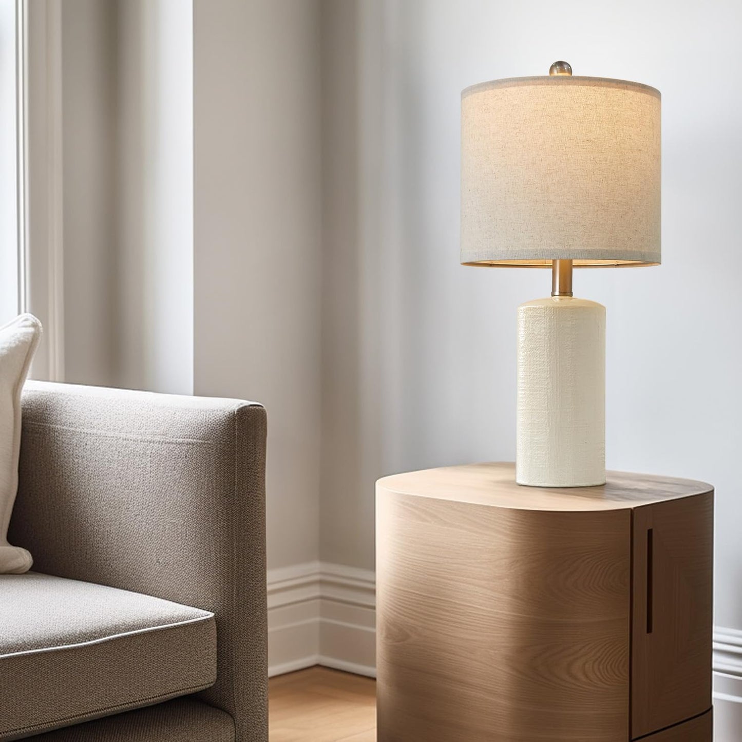 20.25'' Ceramic Table Lamps Set of 2 Small Farmhouse Bedside lamp Creamy White Modern Nightstand End Table Lamps for Living Room Bedroom Study Office