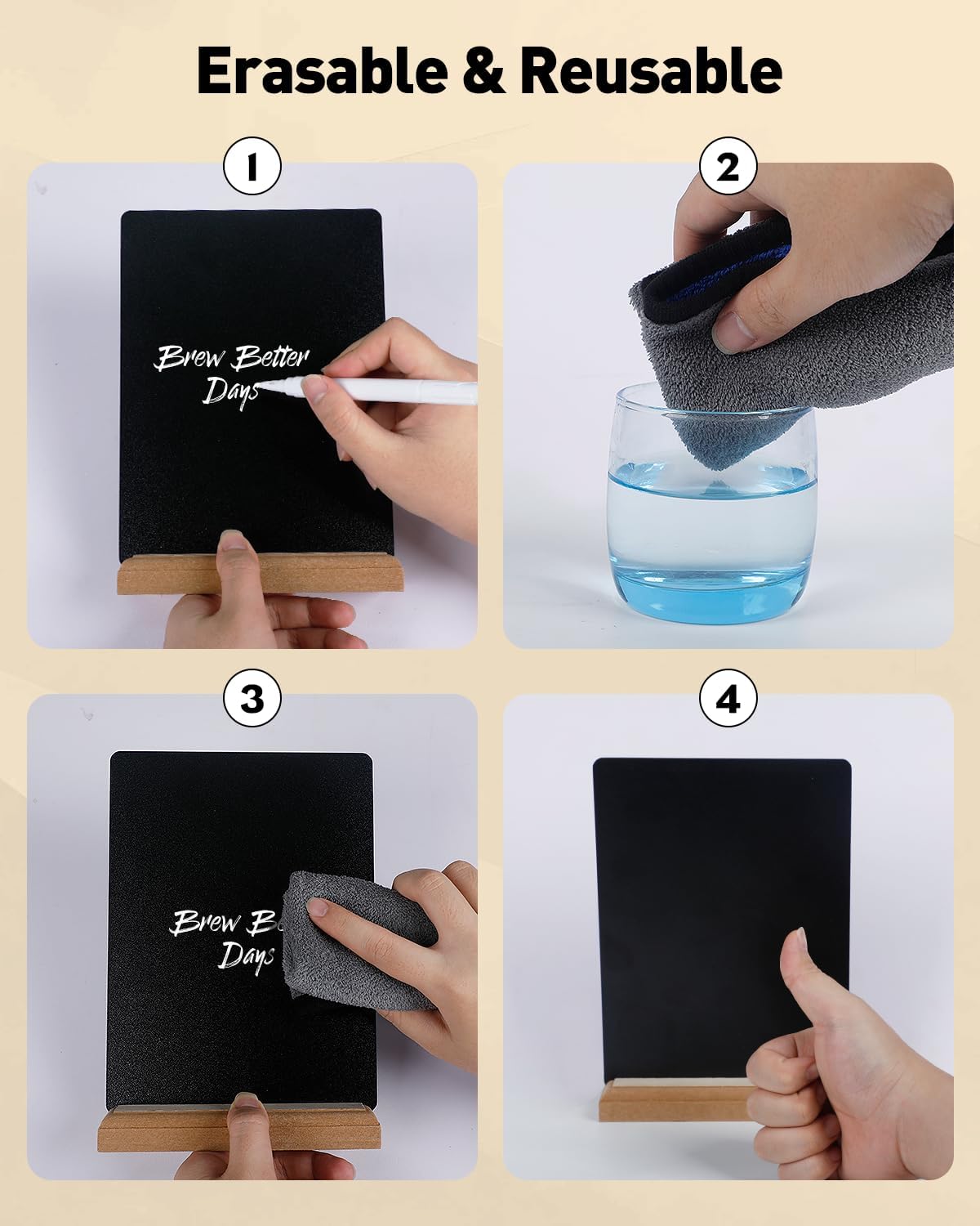 Uniclife Small Chalkboard Sign with Stand & Chalk Markers, 5.9 x 8 Inch, Double-Sided Wooden Chalk Board Sign for Tables, Reusable Message Board, Menu Board for Wedding Party Restaurant Food Display