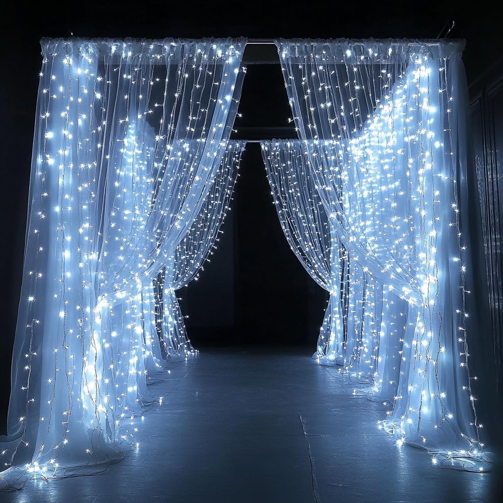 Fairy Curtain Lights, 200 LED Upgraded Tangle-Free Hanging Lights with Remote, USB Plug in String Lights for Bedroom Wall Window Wedding Party Xmas Home Décor - 6.6 x 6.6 Ft, Cool White