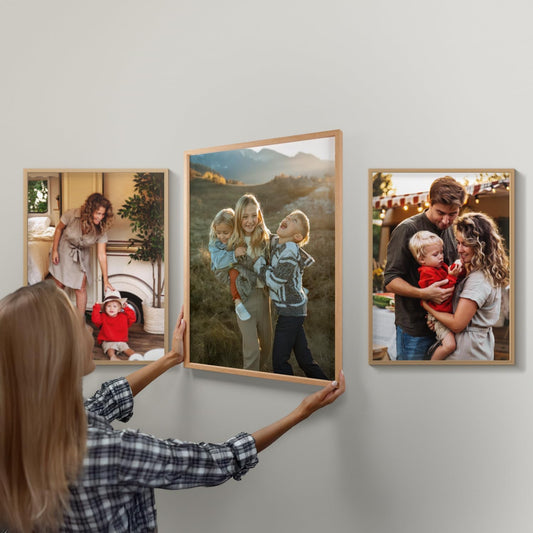 Mixtiles Official - Custom Photo Tiles - Personalized Printed Photos - Magnetic Wall Frames - Adhesive Sticker, No Nails - Various Sizes and Frames - XL-Portrait-set-Tile - Oak Frame