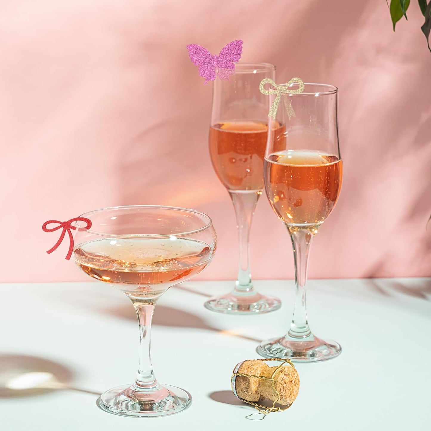 PATIKIL 50 Pcs Bow Drink Tags, Acrylic Wine Glass Charms Reusable Drink Markers for Party Wedding Birthday and Events Accessories, Mirror Silver