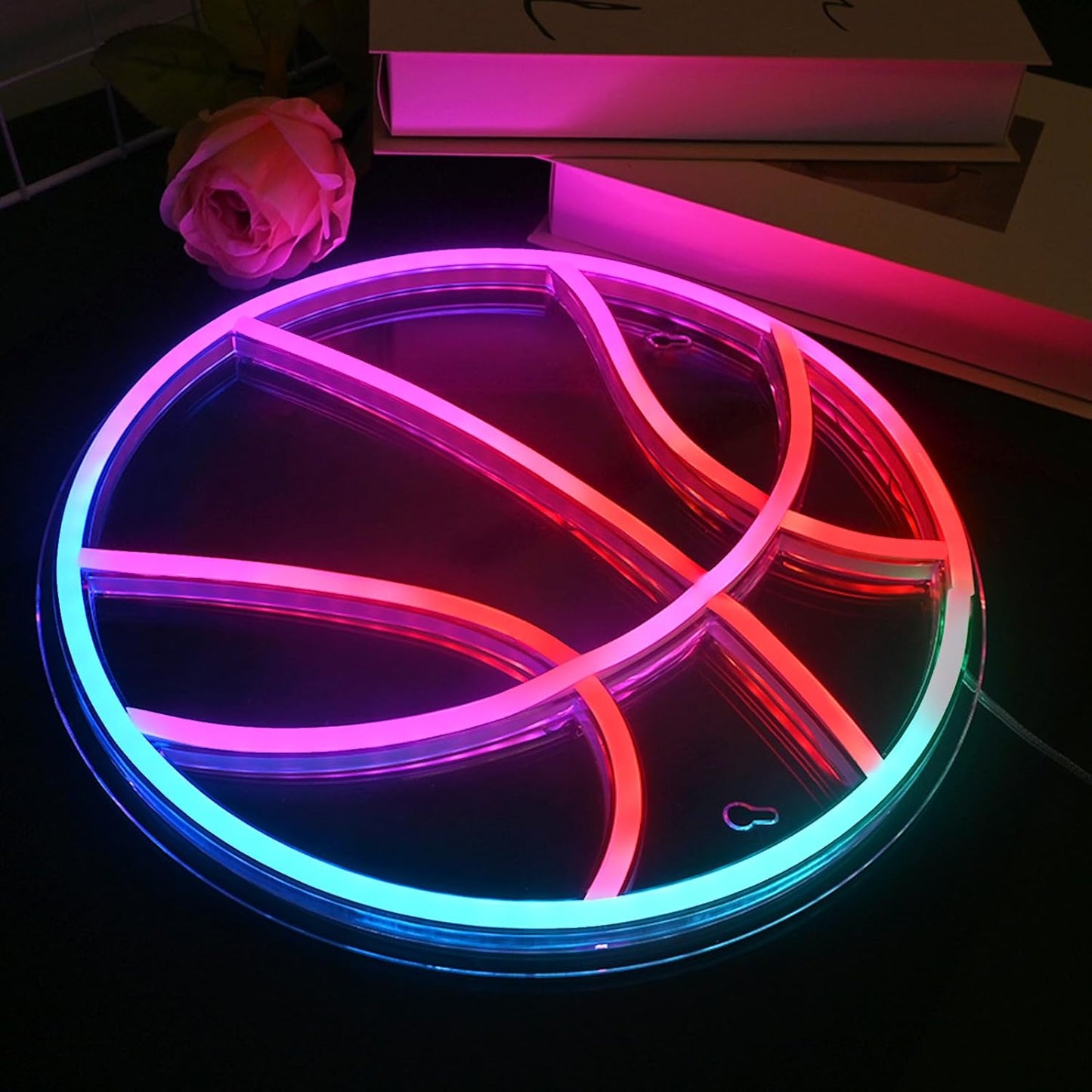 Wanxing Basketball Neon Sign with RGB Sports Neon Lights with Dynamic LED Basketball Wall Althtic Decor in College Room Light Up Themed Gym Gift for Teens in Christmas Party