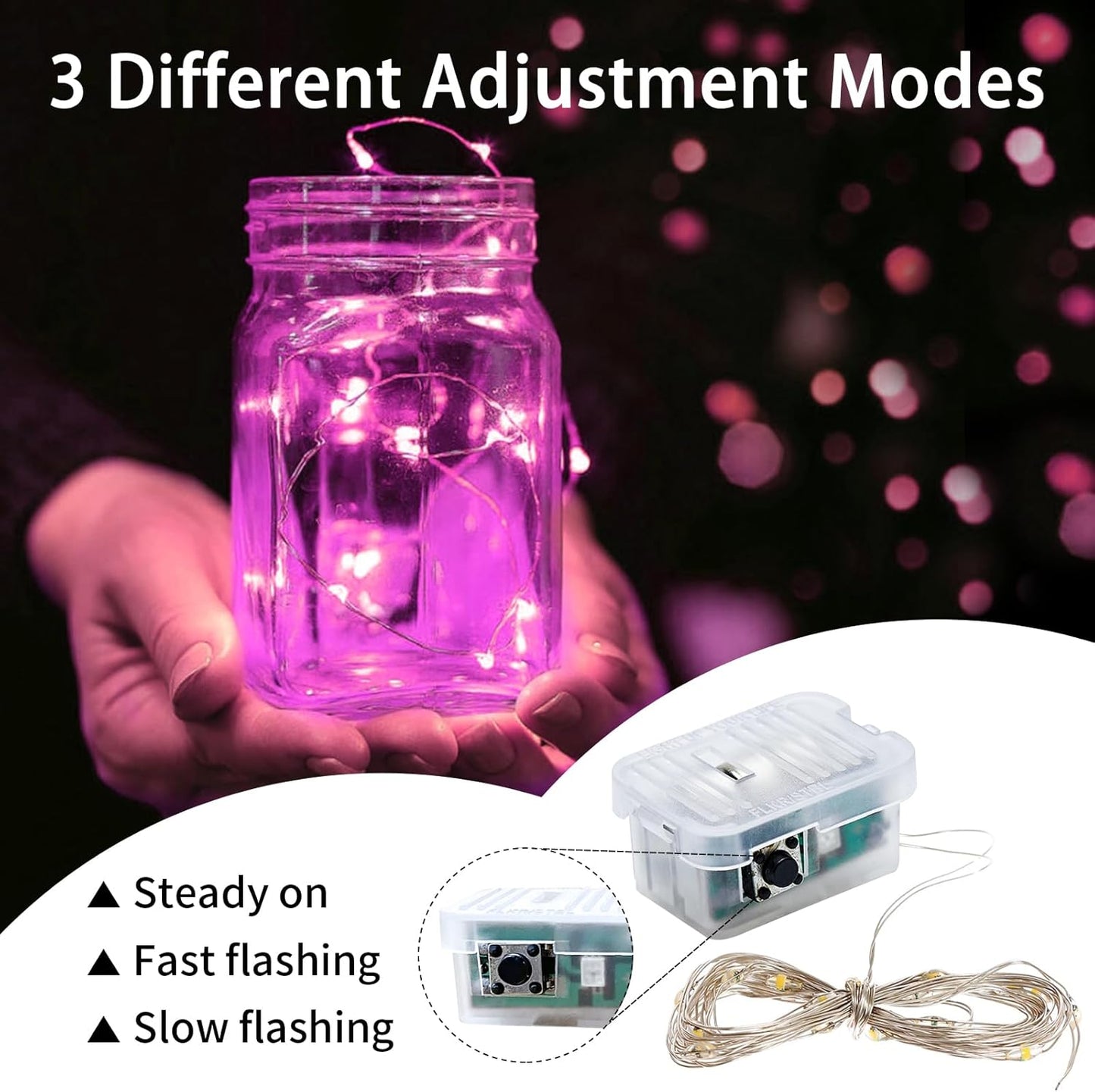 24 Pack Pink Fairy Lights 7Ft 20 LED Twinkle String Lights 3 Modes Battery Operated Waterproof Firefly Starry for Mason Jar Party Wedding Christmas Valentines Day Table Centerpieces