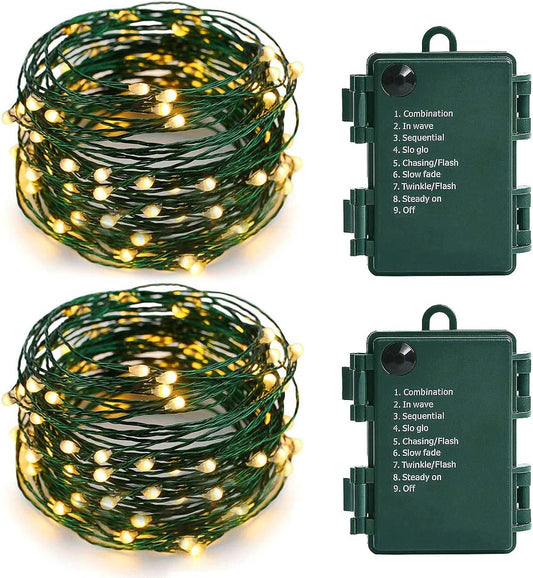 Battery Operated Starry Lights - 18FT 50 Micro LEDs, Warm White (2 Pack) for Christmas Tree, Wreath, DIY, Wedding