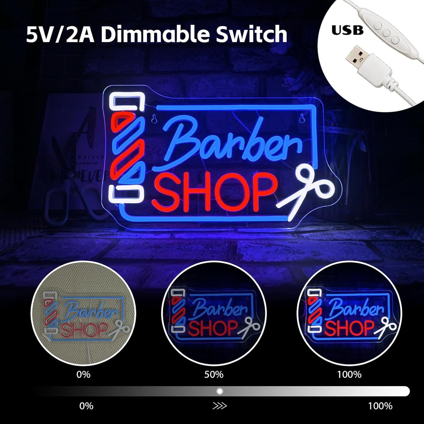 Looklight Barber Shop Neon Sign Dimmable Barber Pole Led Signs for Wall Decor Salon Station Neon Light Sign for Pole Hair Salon Accessories Business Store Supplies Usb Powered 14.56"X8.66"