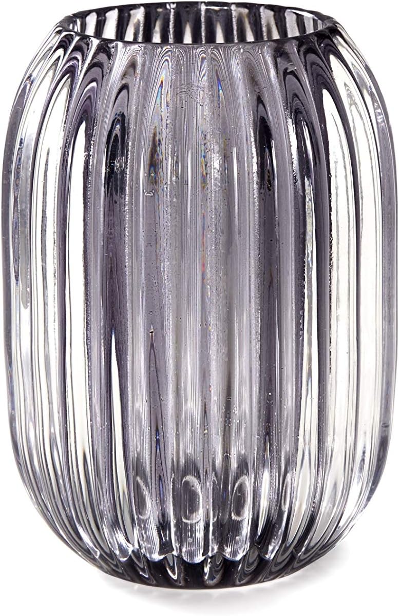 Serene Spaces Living Smoke Grey Optical Glass Votive Holder, Perfect for Weddings and Home Décor, Measures 5" Tall and 3.5" Diameter