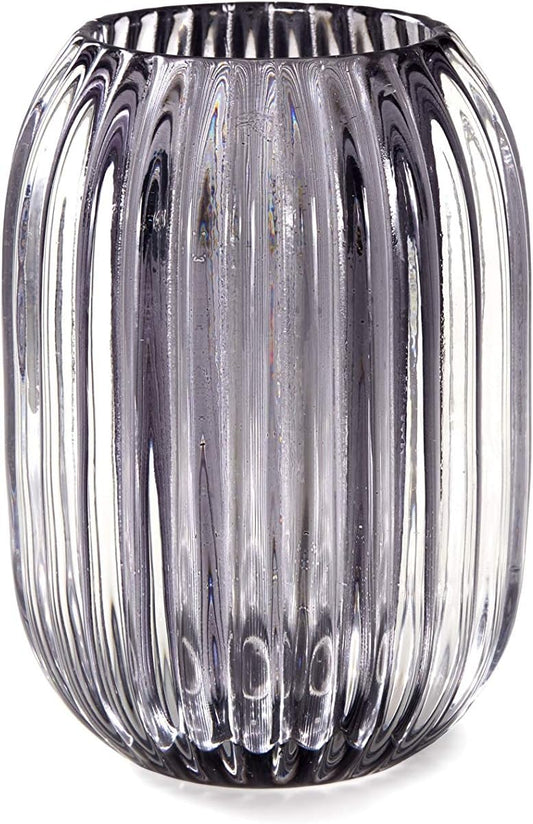 Serene Spaces Living Smoke Grey Optical Glass Votive Holder, Perfect for Weddings and Home Décor, Measures 5" Tall and 3.5" Diameter