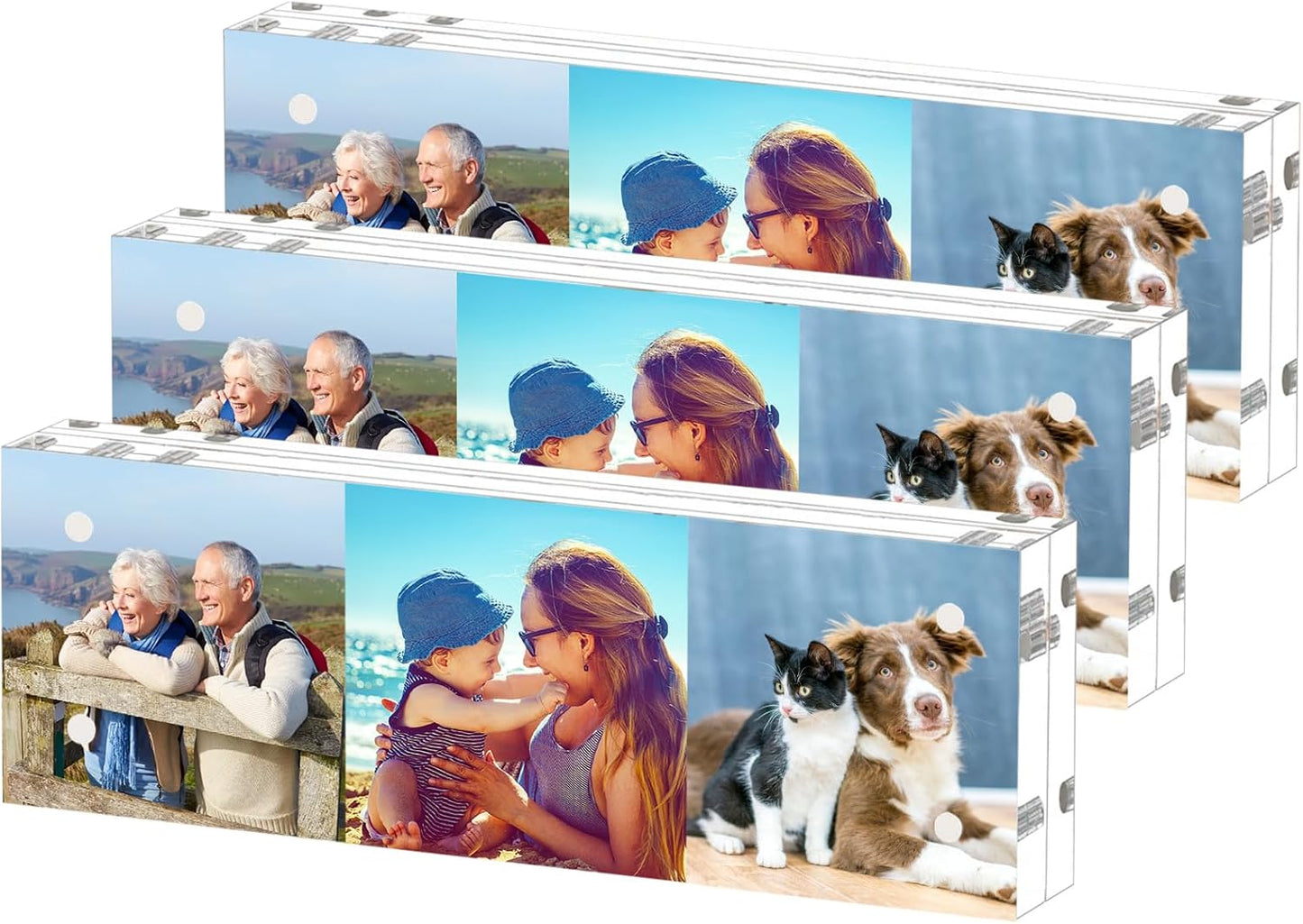 HELPLEX 3 Pack 2x6 Acrylic Picture Frames, 20mm Thicker Frameless Clear Double Sided Magnetic Frame, Free Standing Desktop Display Stand