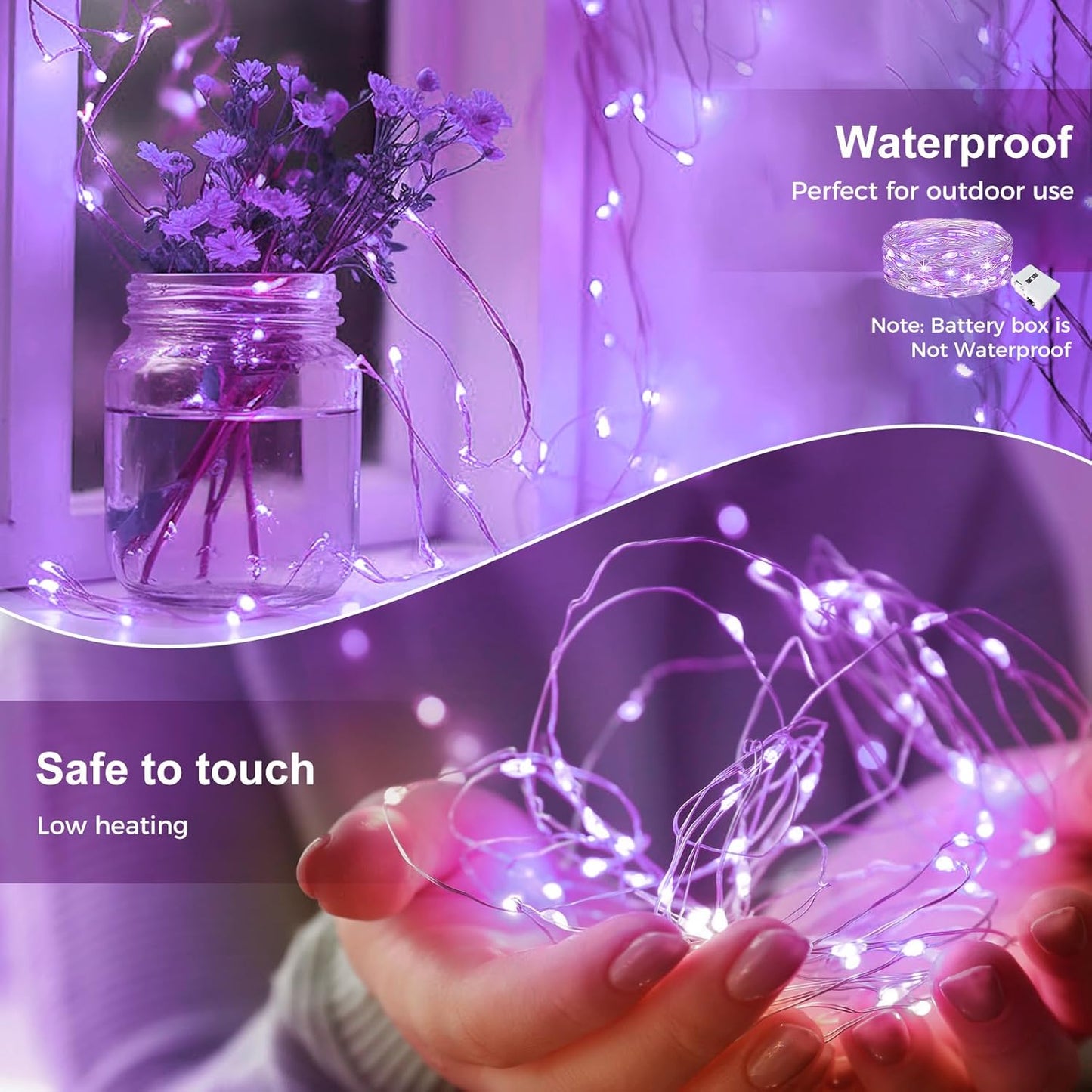 kolpop 30 Pack LED Fairy Lights Battery Operated, 7FT 20 LED Mini Twinkle String Lights Battery Powered Waterproof for Christmas Halloween Mason Jars Party (Purple)
