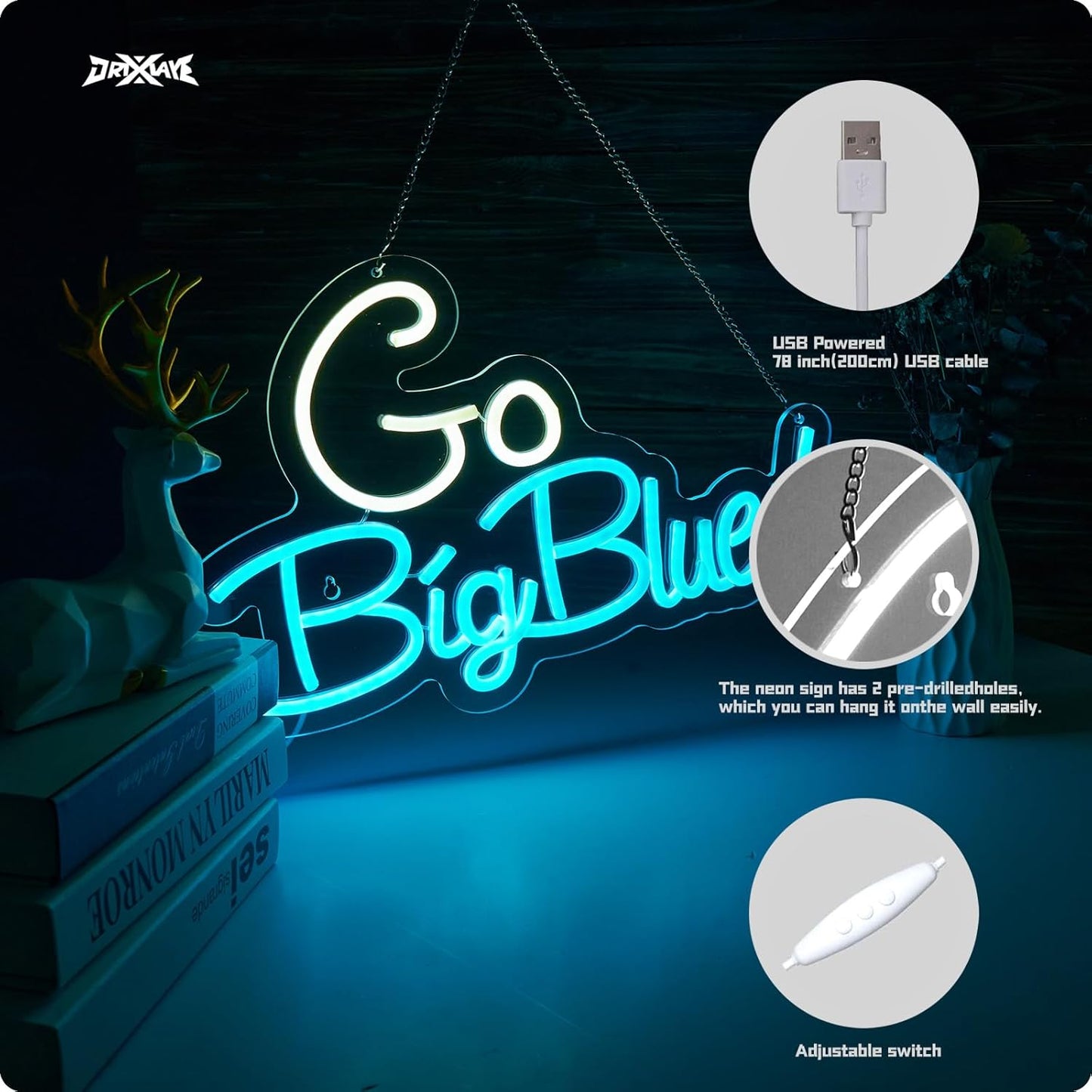 Go big blue neon sign University Slogan neon sign for wall decor Kids Room Decor Bar Game Room Man Cave Gift
