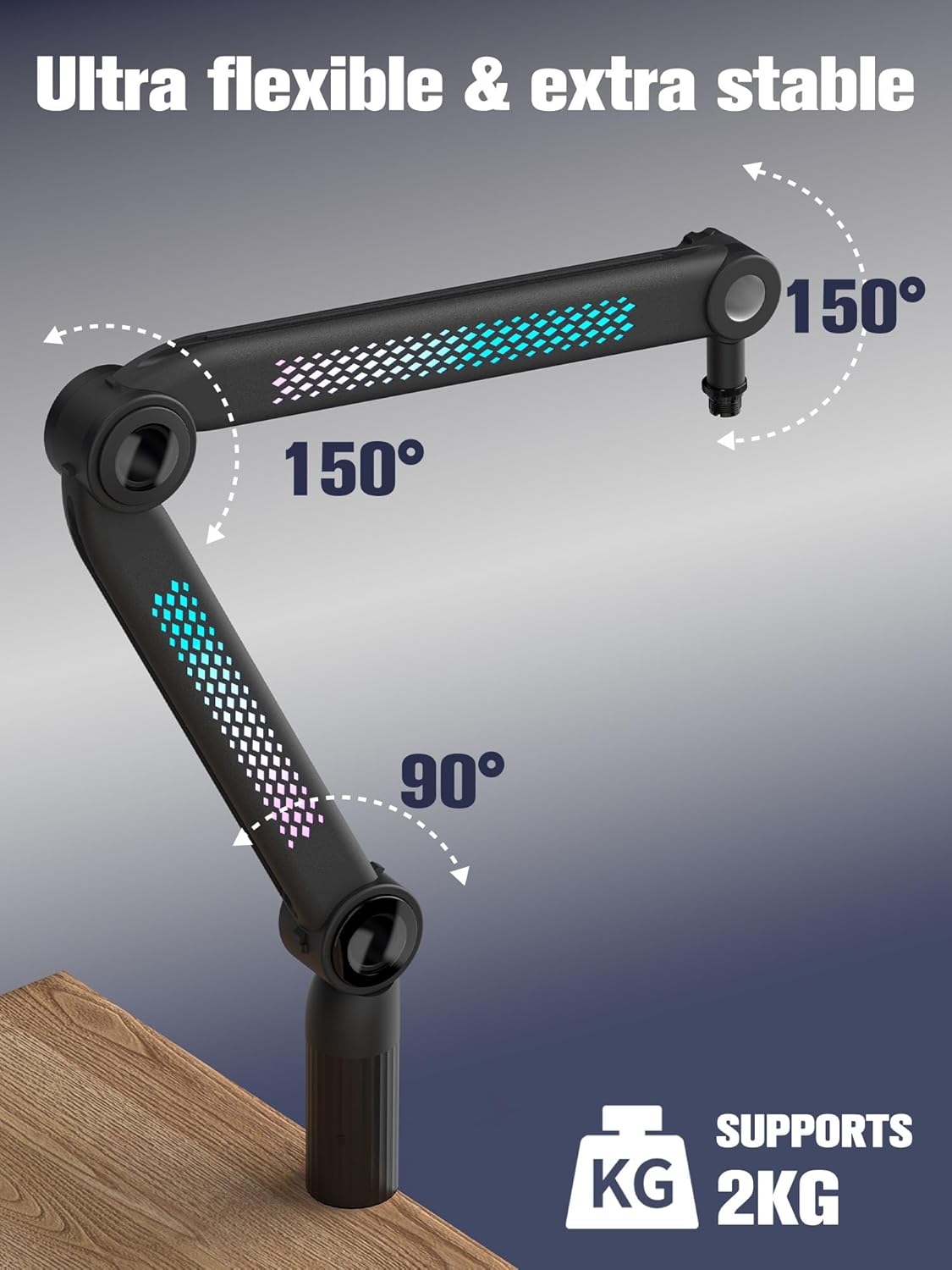 SUNMON RGB Mic Arm – Adjustable Boom Arm with Rhythm RGB Lighting for Blue Yeti, HyperX QuadCast, Rode, Fifine AM8, and More – Perfect for Podcasting, Streaming, and Gaming