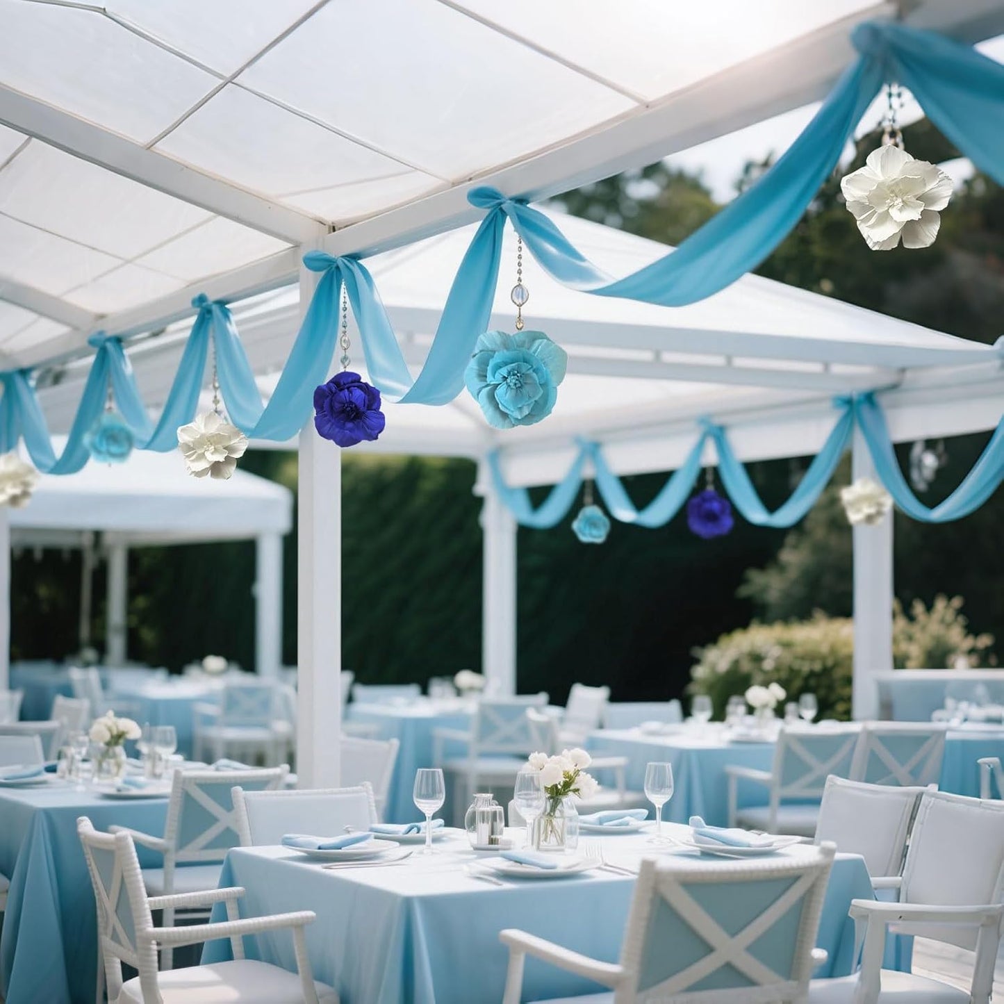 BRT Bearingshui Crepe Paper Flowers Decoration for Wall Total 9 Pcs, Artificial Flowers Backdrop for Wedding Decor Baby Bridal Shower Birthday Party, Navy Light Blue White 3D Wall Flowers Decor