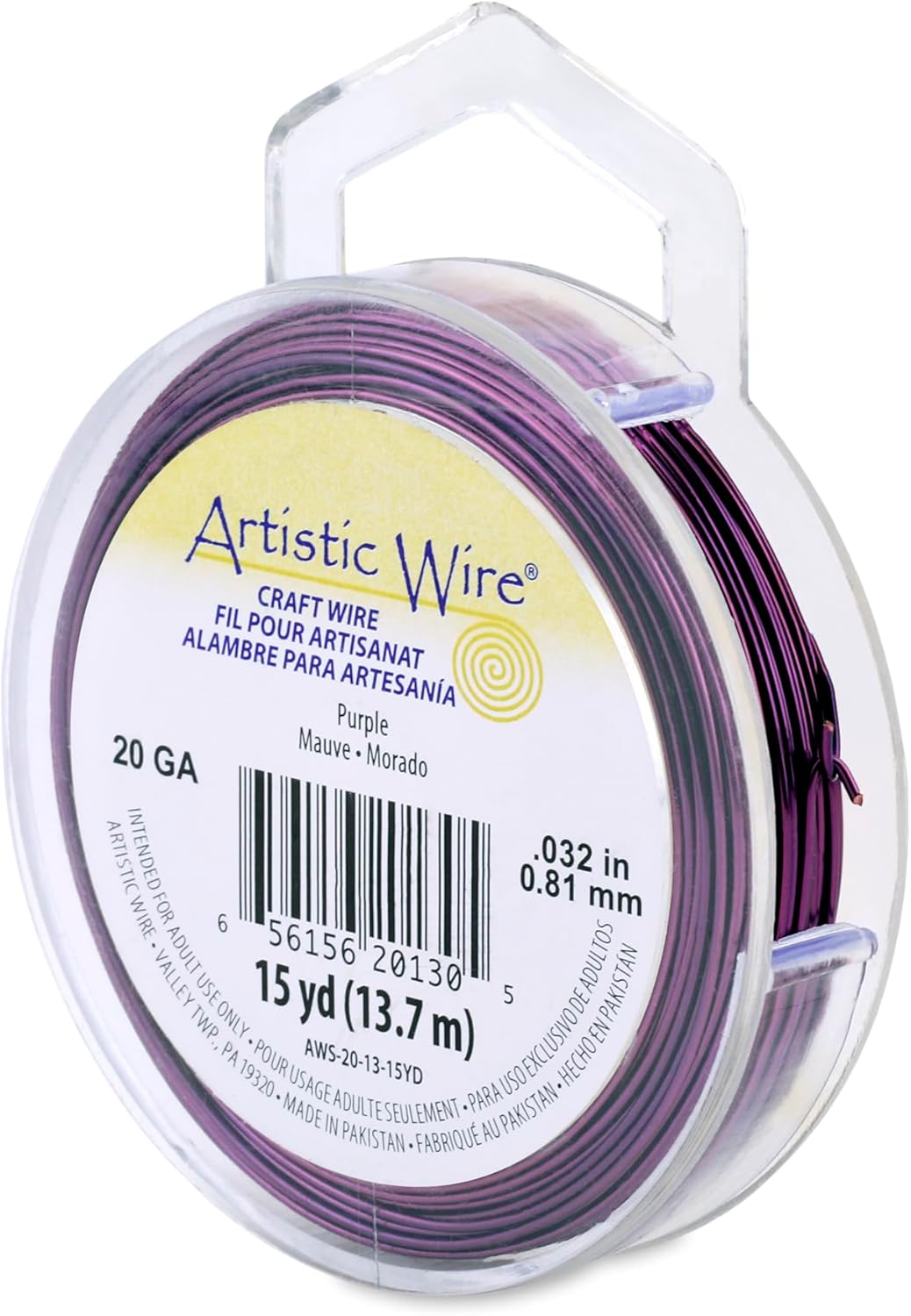 Artistic Wire, 20 Gauge Tarnish Resistant Colored Copper Craft Wire, Purple, 15 yd