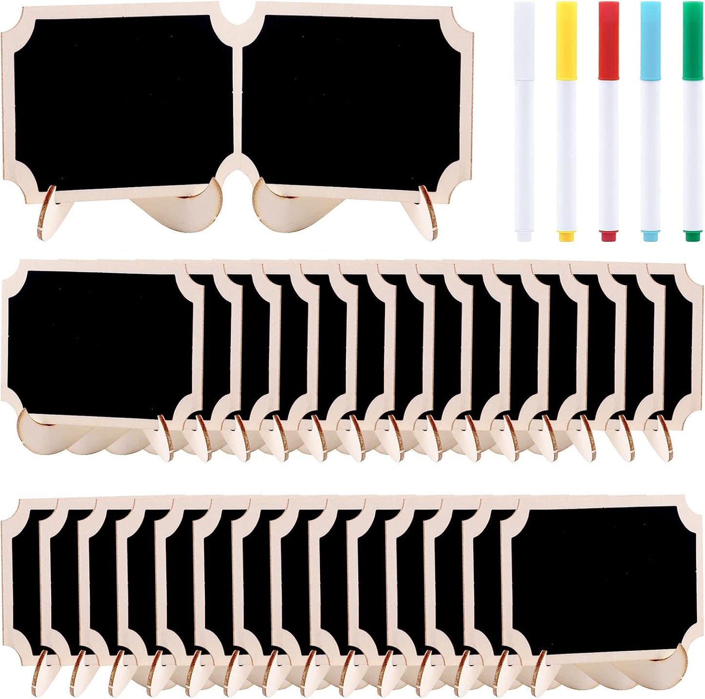 Swpeet 30Pcs Mini Chalkboards Signs with Liquid Chalk Markers and Easel Stand, Rectangle Notch Message Board Signs for Weddings Place Cards, Birthday Parties, Table Numbers and Event Decorations