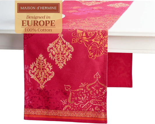 Maison d' Hermine Table Runner 100% Cotton Double Layer Table Runners 72 inches Long for Thanksgiving Christmas Decorations Home Kitchen Dining Party Wedding (Versailles, 14.5" x 72")